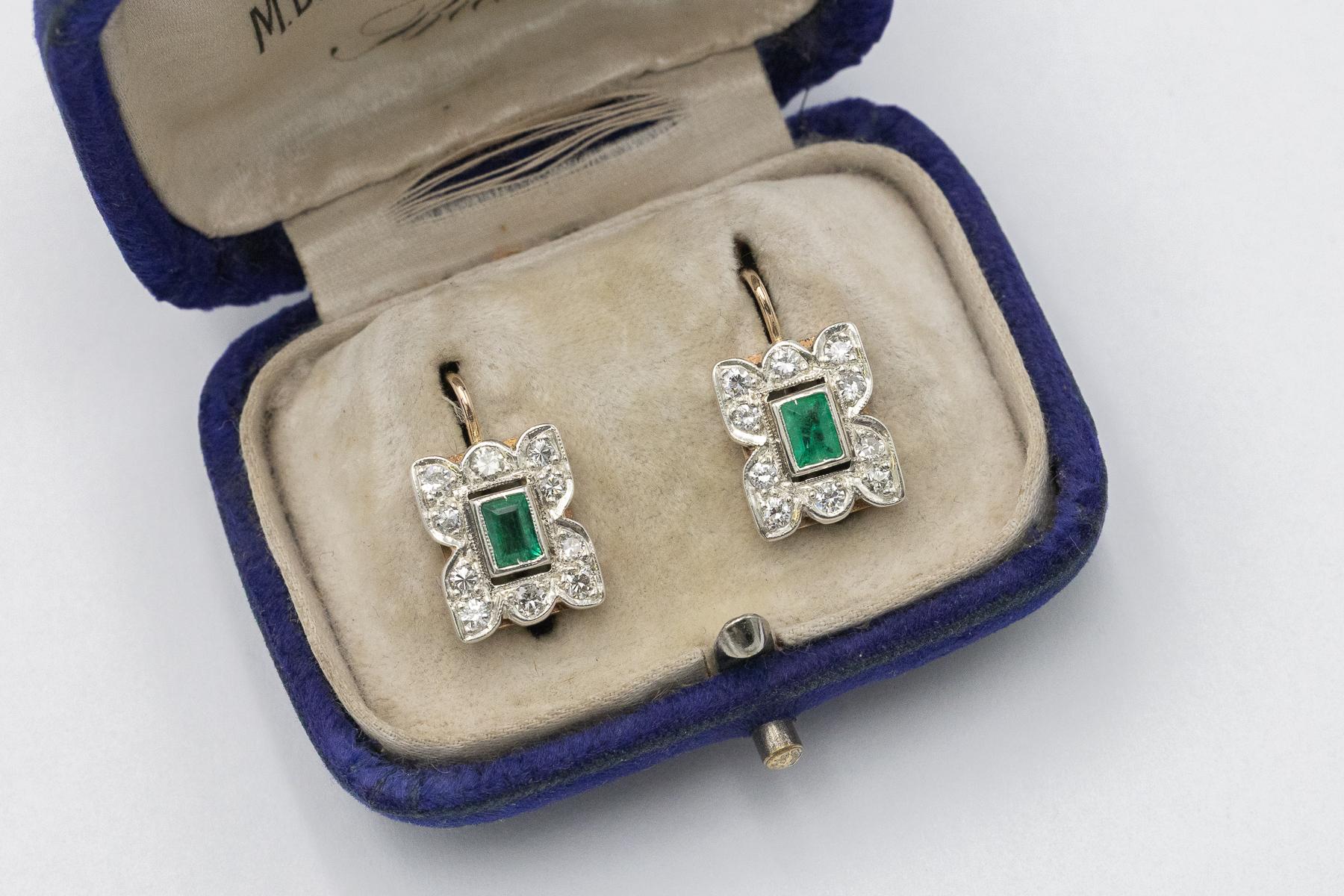 Antike baumelnde Ohrringe mit Smaragden und Diamanten, Österreich-Ungarn, 1940er Jahre im Angebot 2