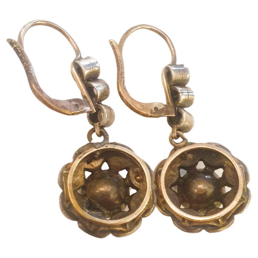 Women's Antique Vectorian Rose Cut Diamond Gold Earrings For Sale