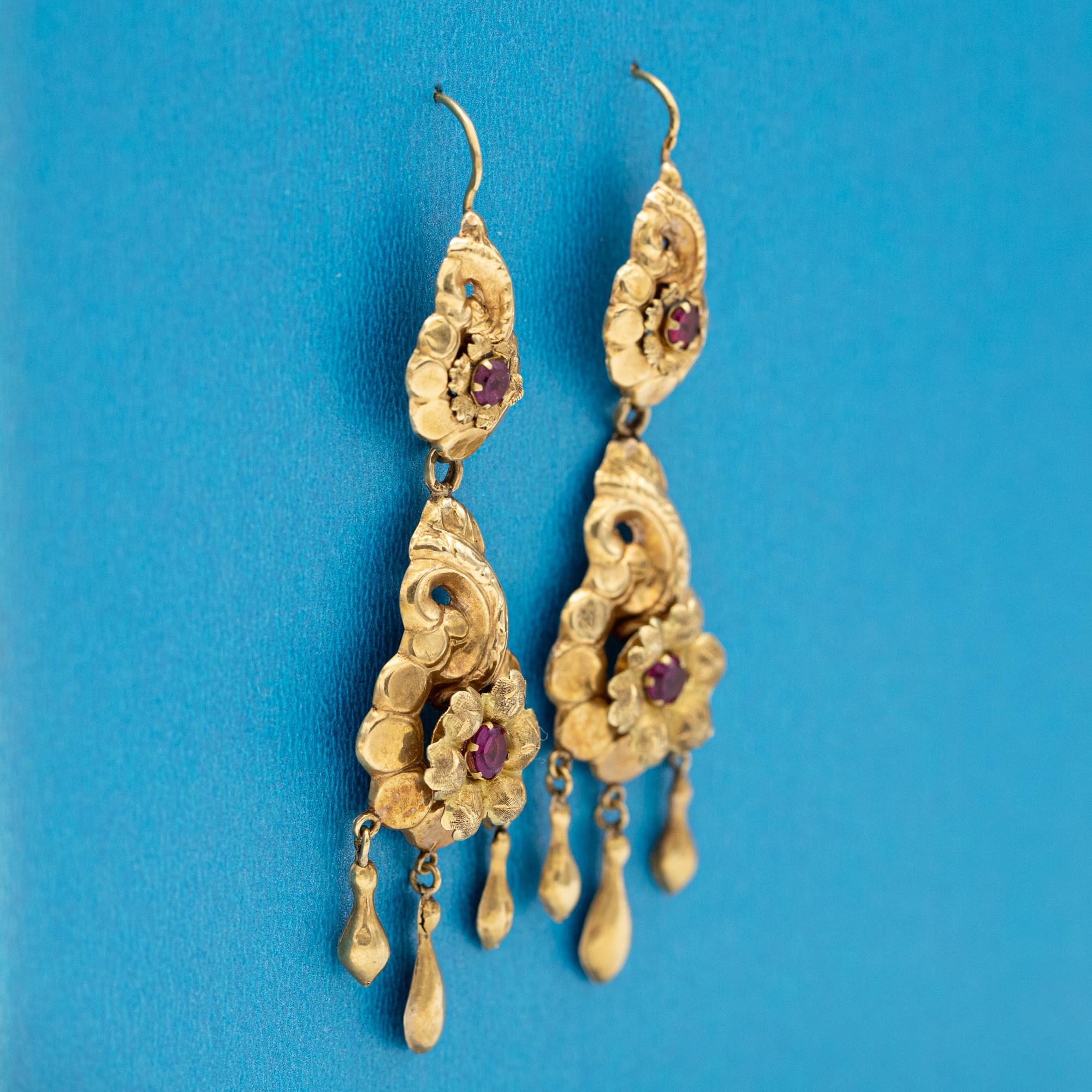 Antique Dangling Victorian earrings - Floral 19th century - European heirlooms 8