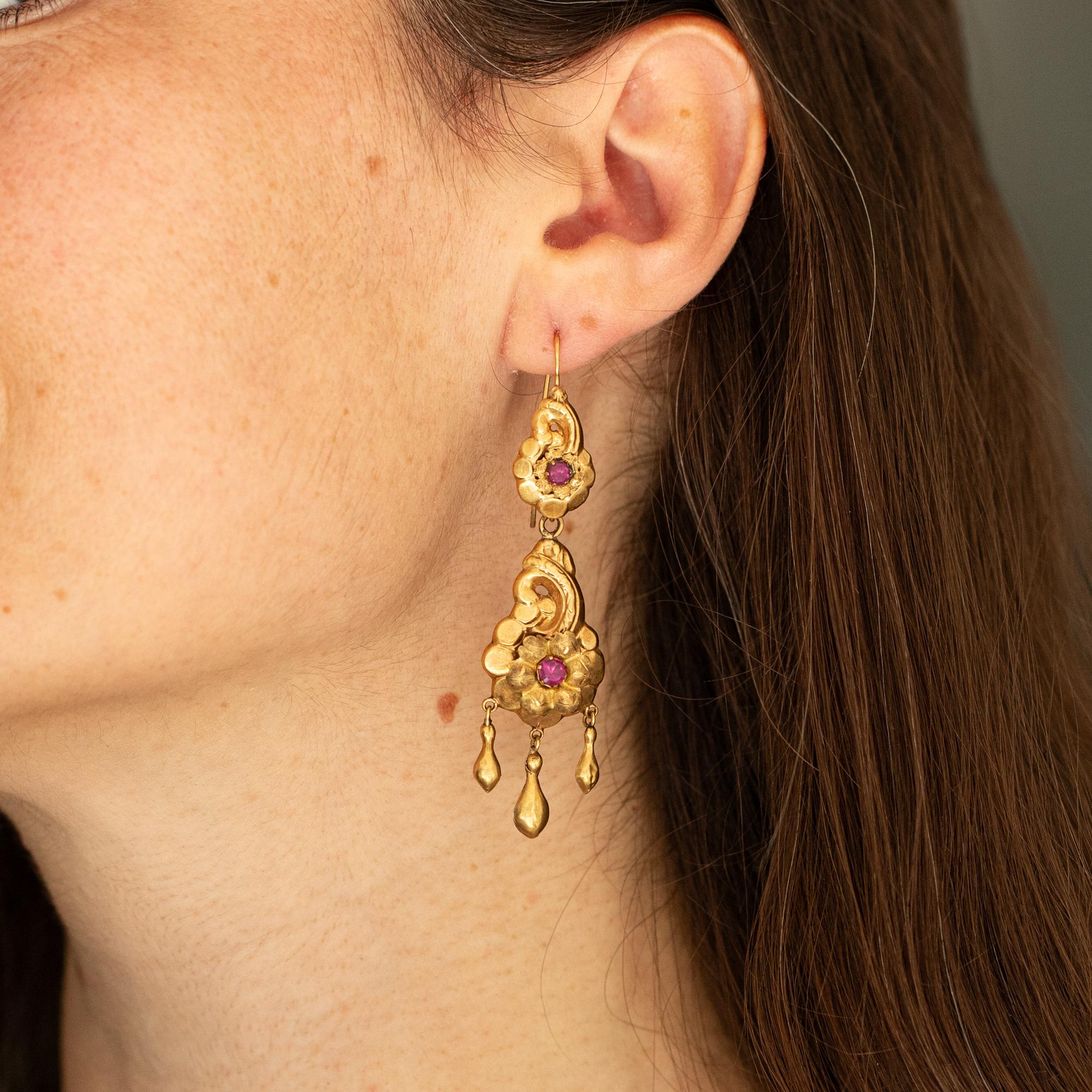 Antique Dangling Victorian earrings - Floral 19th century - European heirlooms 9