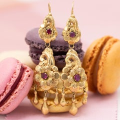 Antique Dangling Victorian earrings - Floral 19th century - European heirlooms