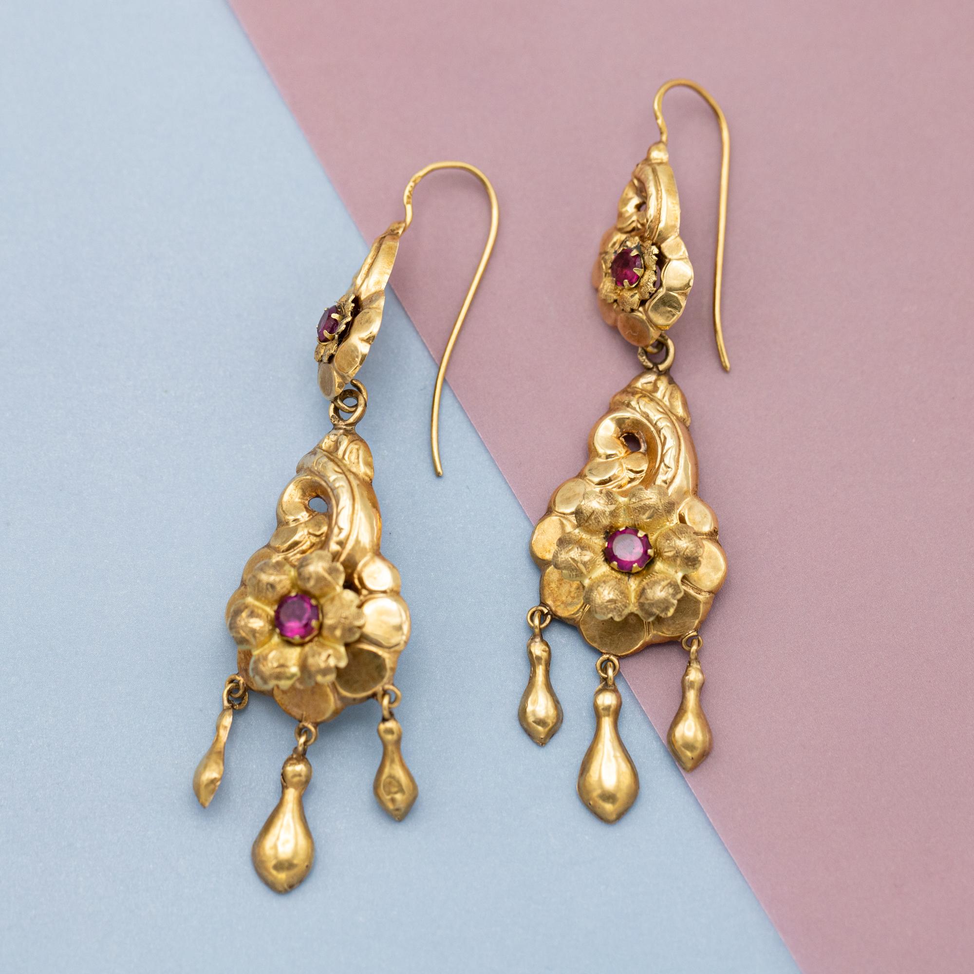 Antique Dangling Victorian earrings - Floral 19th century - European heirlooms 2