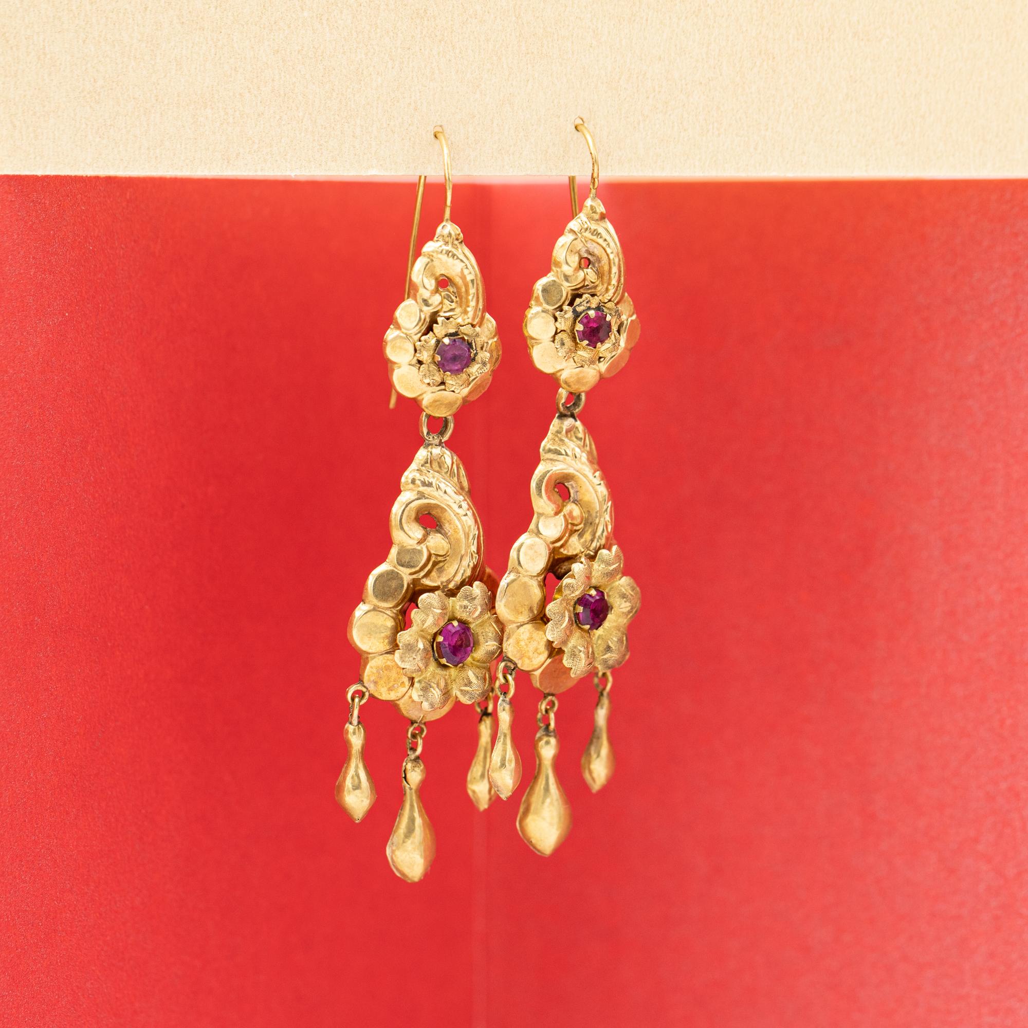 Antique Dangling Victorian earrings - Floral 19th century - European heirlooms 4