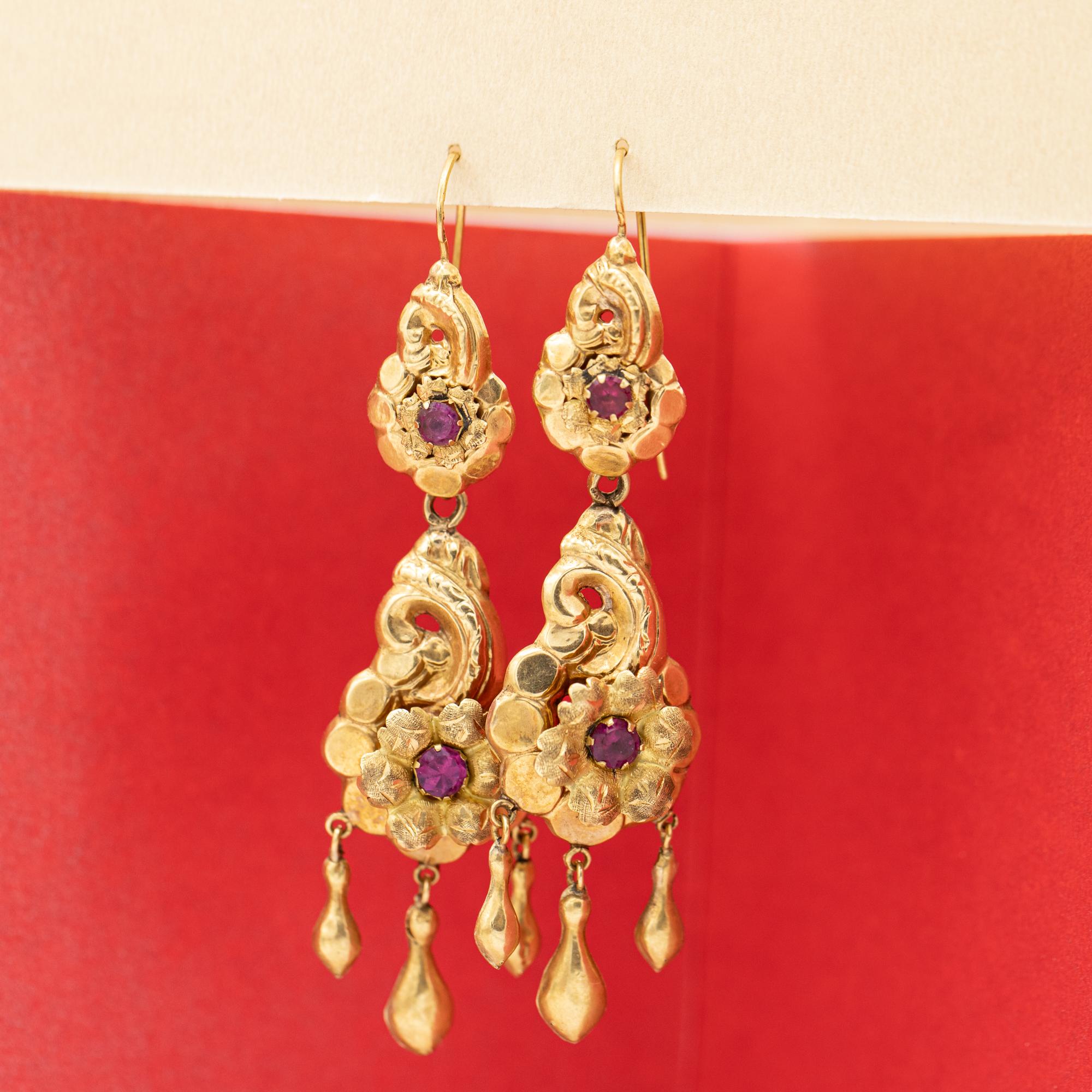 Antique Dangling Victorian earrings - Floral 19th century - European heirlooms 5
