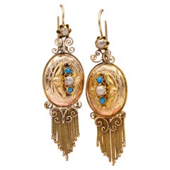 Antique Dangling Victorian earrings - Floral 19th century - Pearl - Turquoise