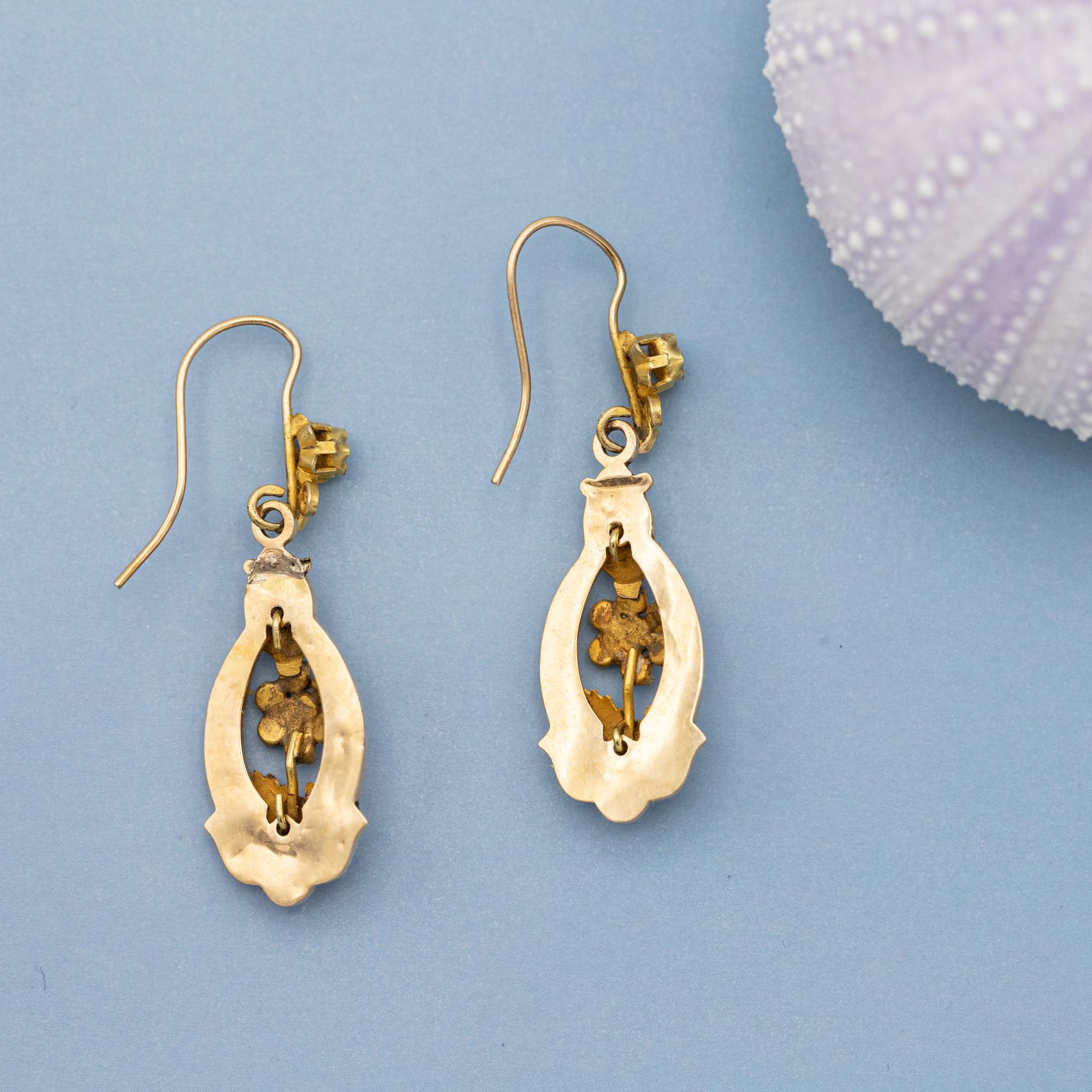 Antique Dangling Victorian earrings - Floral 19th century - solid gold turquoise 4