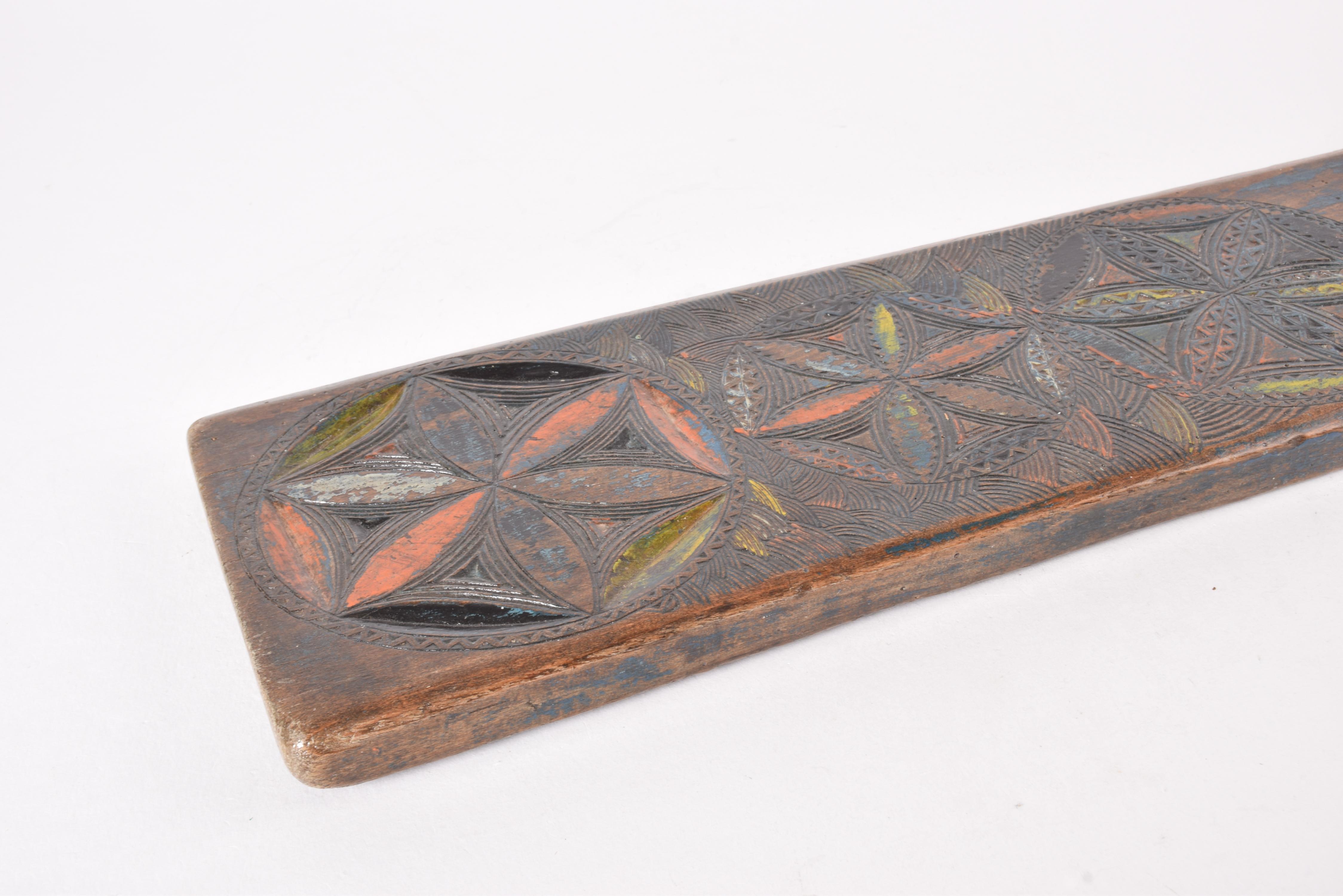Antique Danish 1841 Mangle Board Wedding Love Gift Colorful Hand-Carved Wood For Sale 4