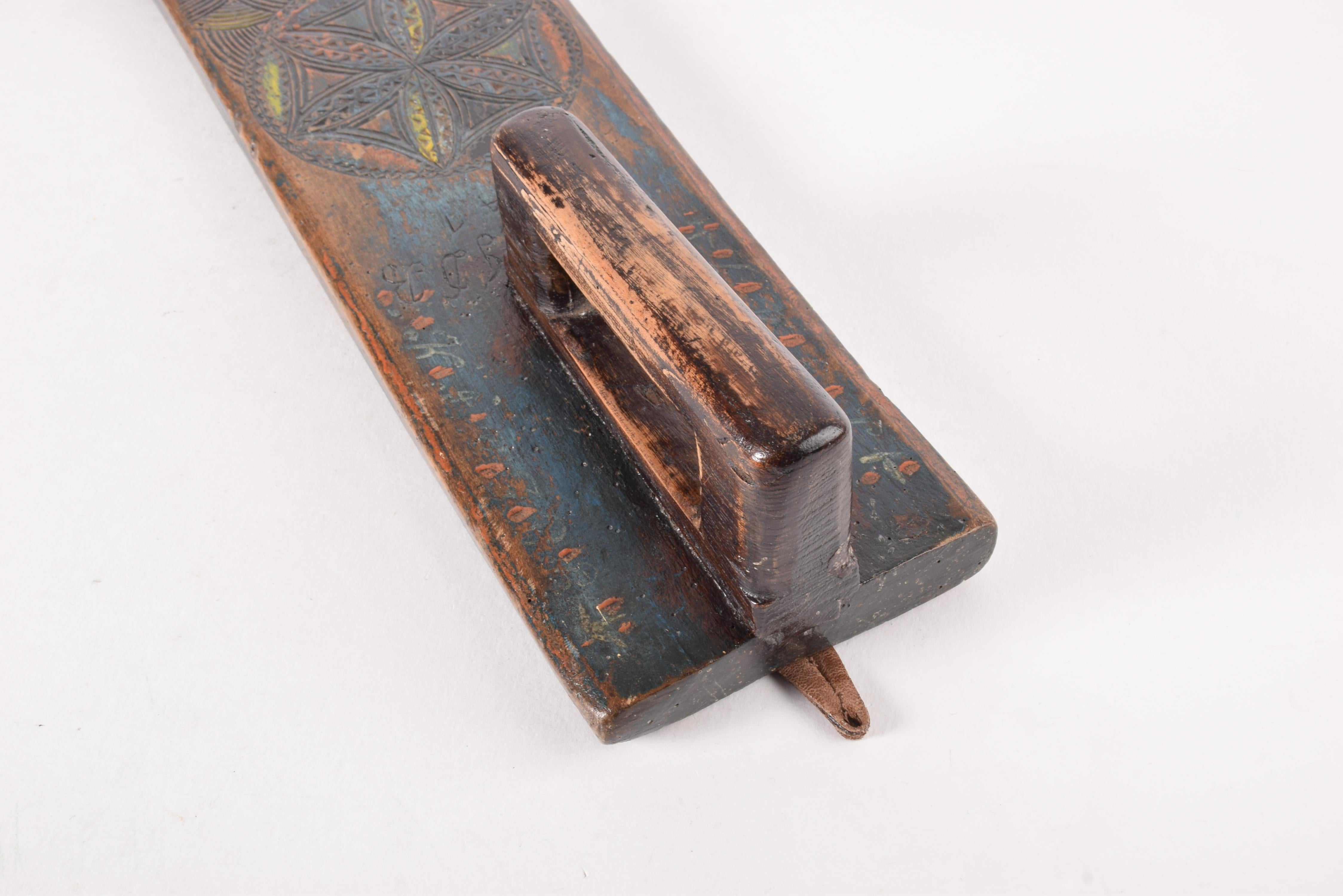 Antique Danish 1841 Mangle Board Wedding Love Gift Colorful Hand-Carved Wood For Sale 5