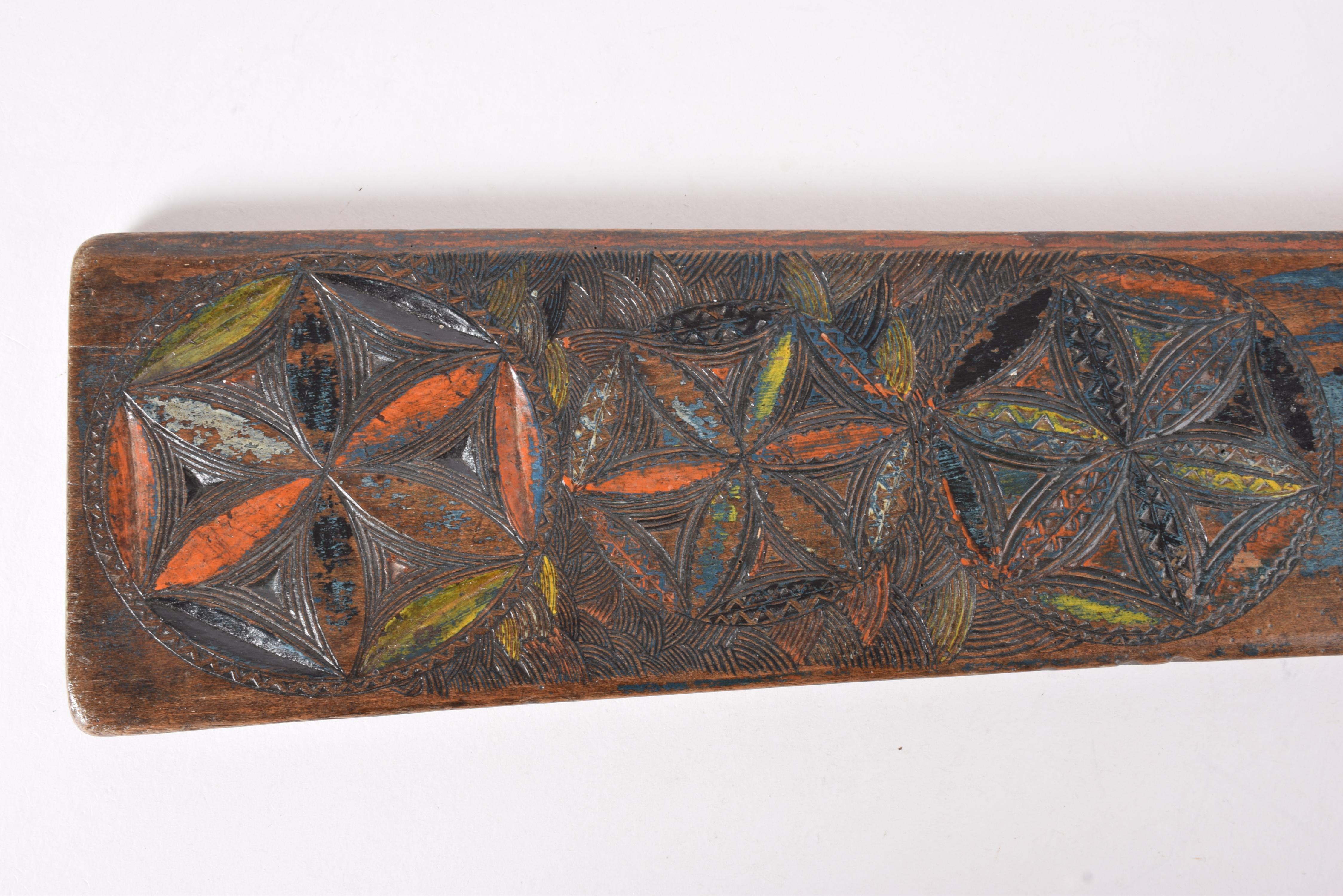 Antique Danish 1841 Mangle Board Wedding Love Gift Colorful Hand-Carved Wood For Sale 3
