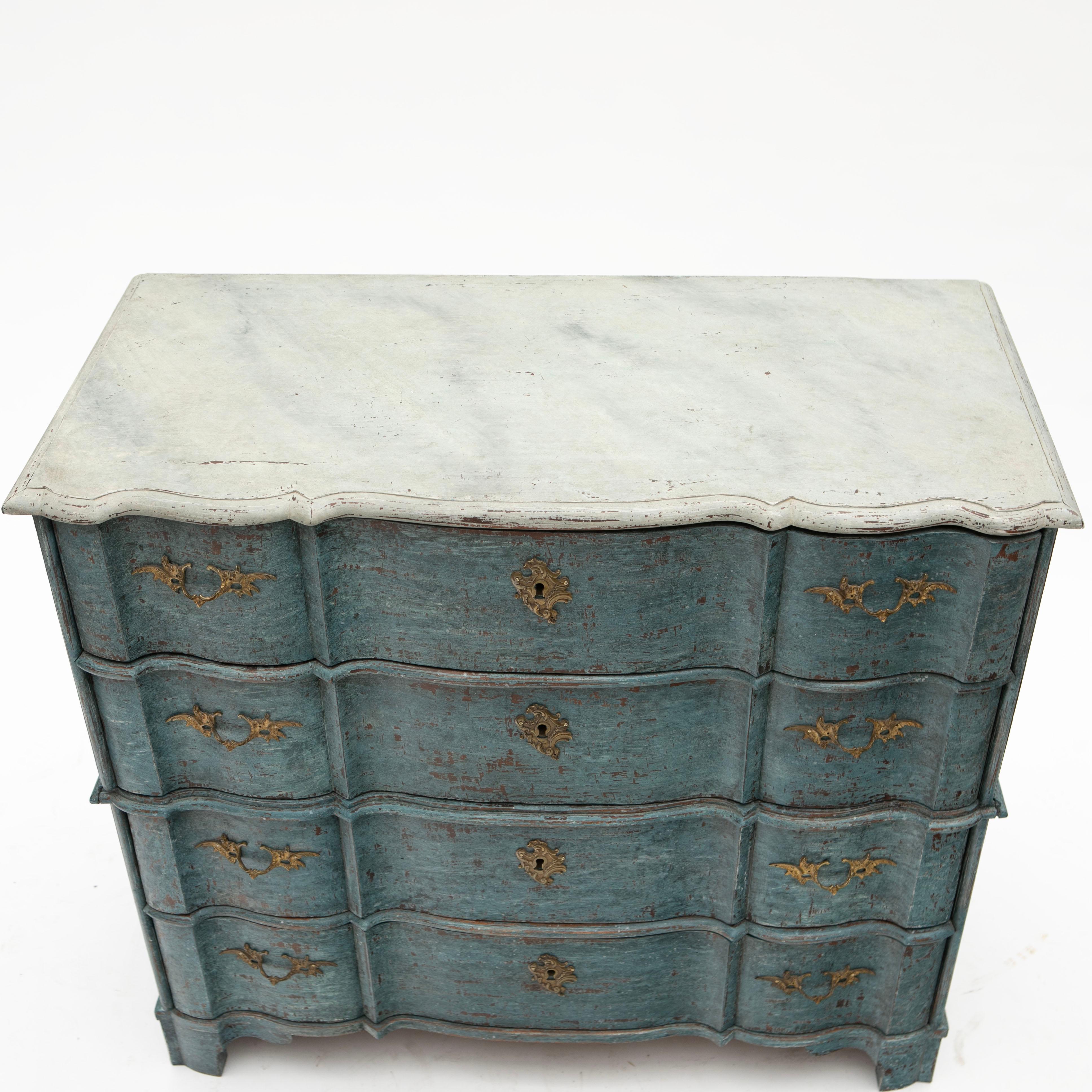Painted Antique Danish 18th Century Baroque Commode with Serpentine Front For Sale
