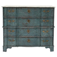 Antique Danish 18th Century blue Painted Baroque Commode with Serpentine Front