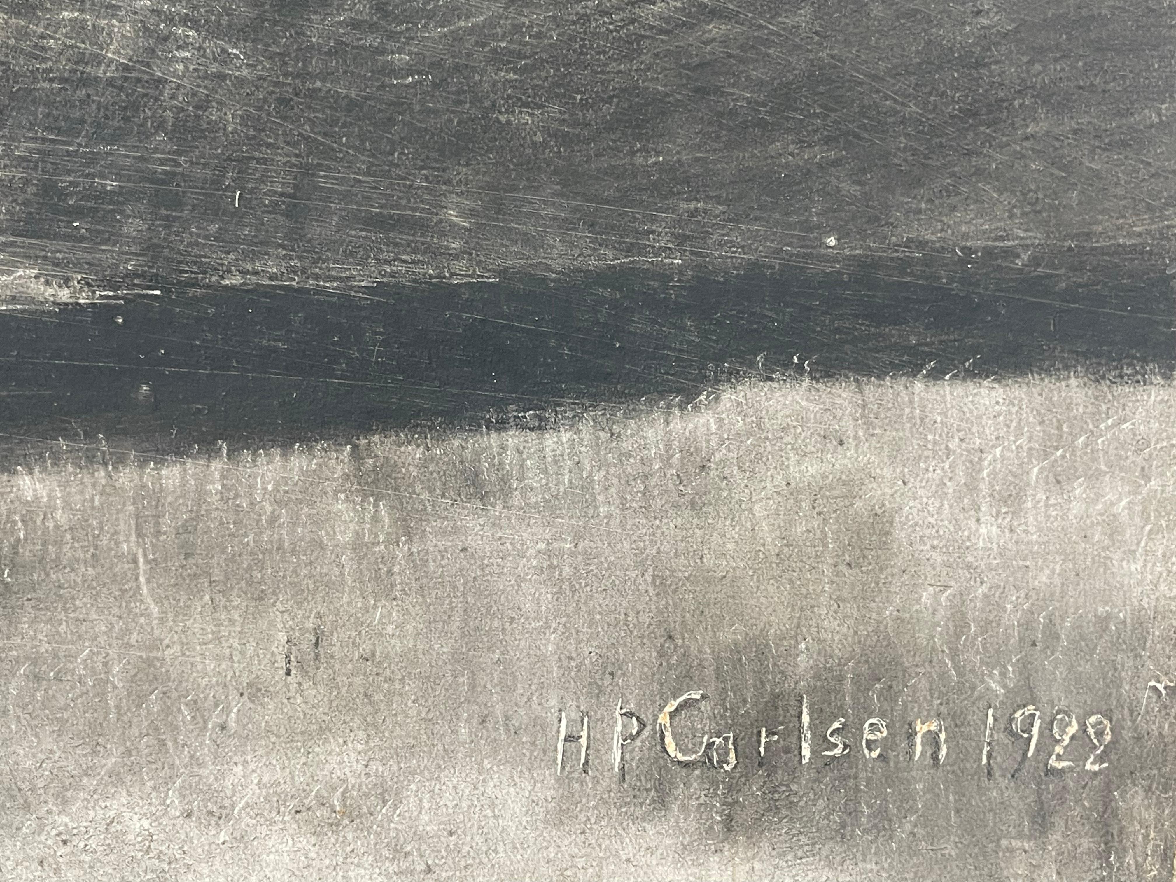 Art nouveau Ancien dessin danois de paysage au charbon des années 1920 par H P Carlsen (1855-1950) en vente