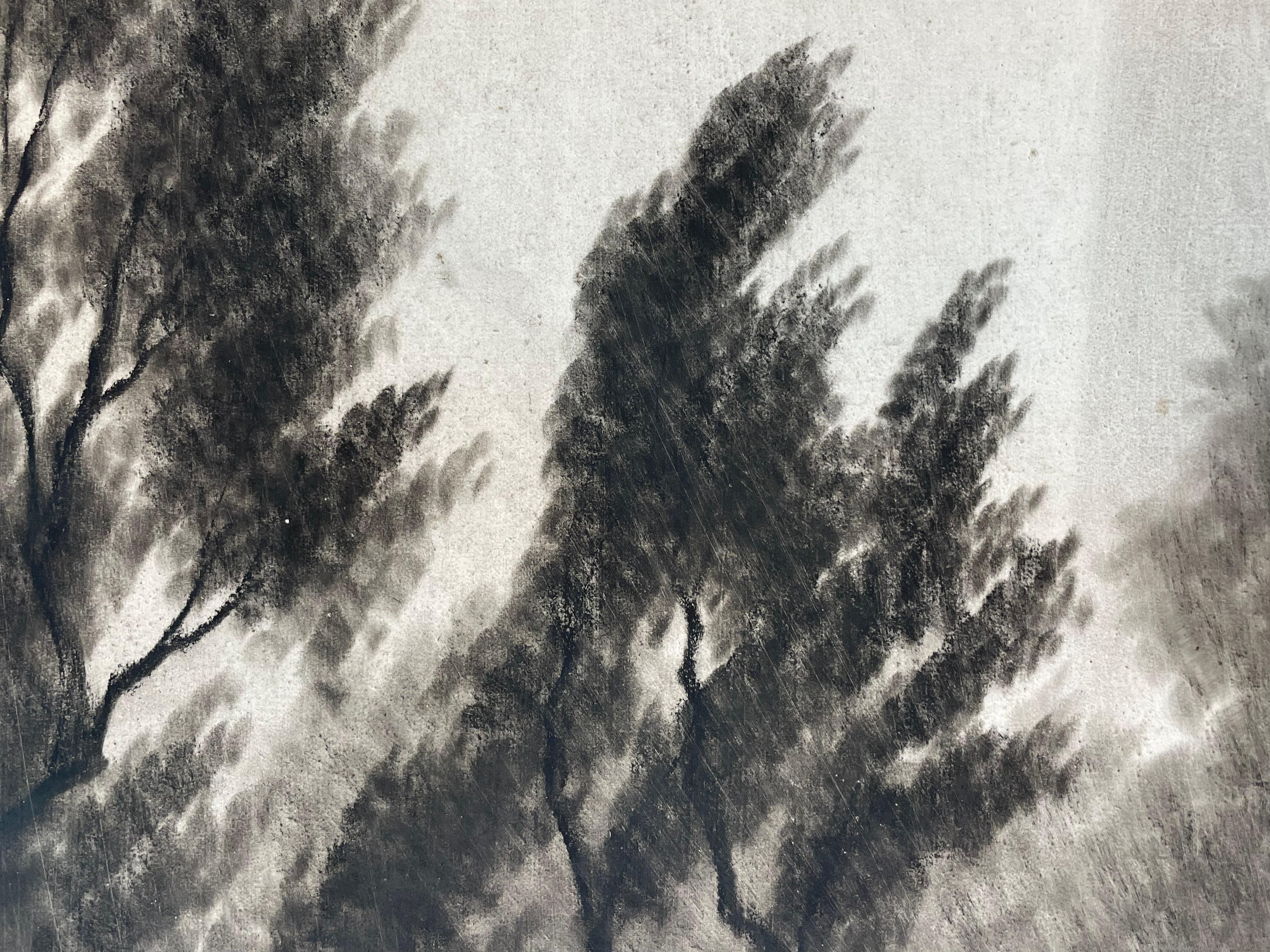 Peint Ancien dessin danois de paysage au charbon des années 1920 par H P Carlsen (1855-1950) en vente