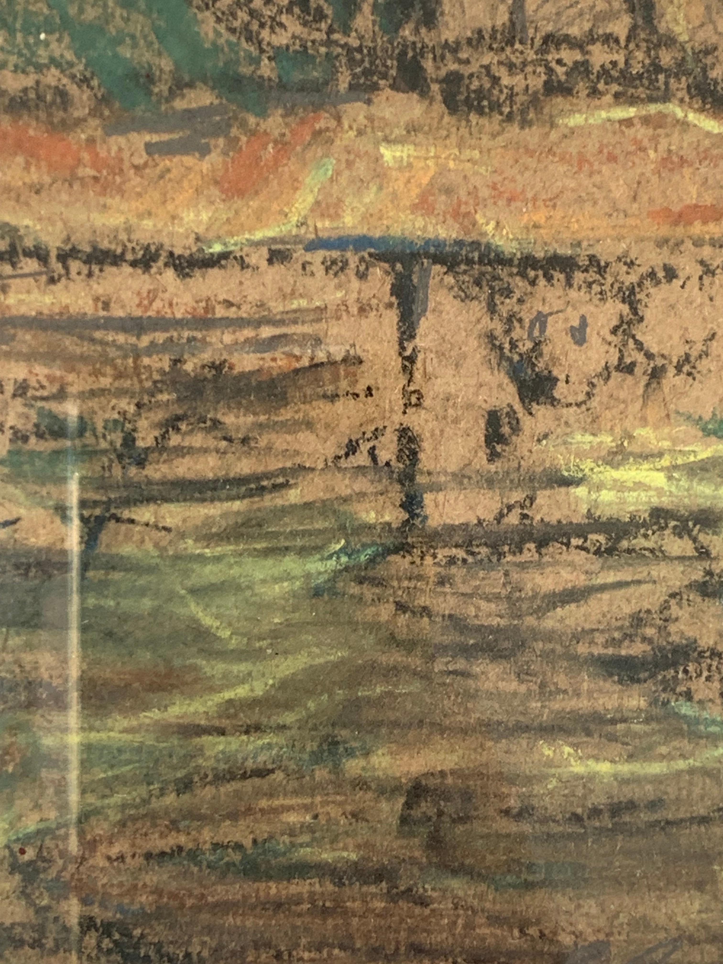 XX secolo Antico disegno danese del 1938 a pastello a olio di un paesaggio e di un faro a Samsoe in vendita