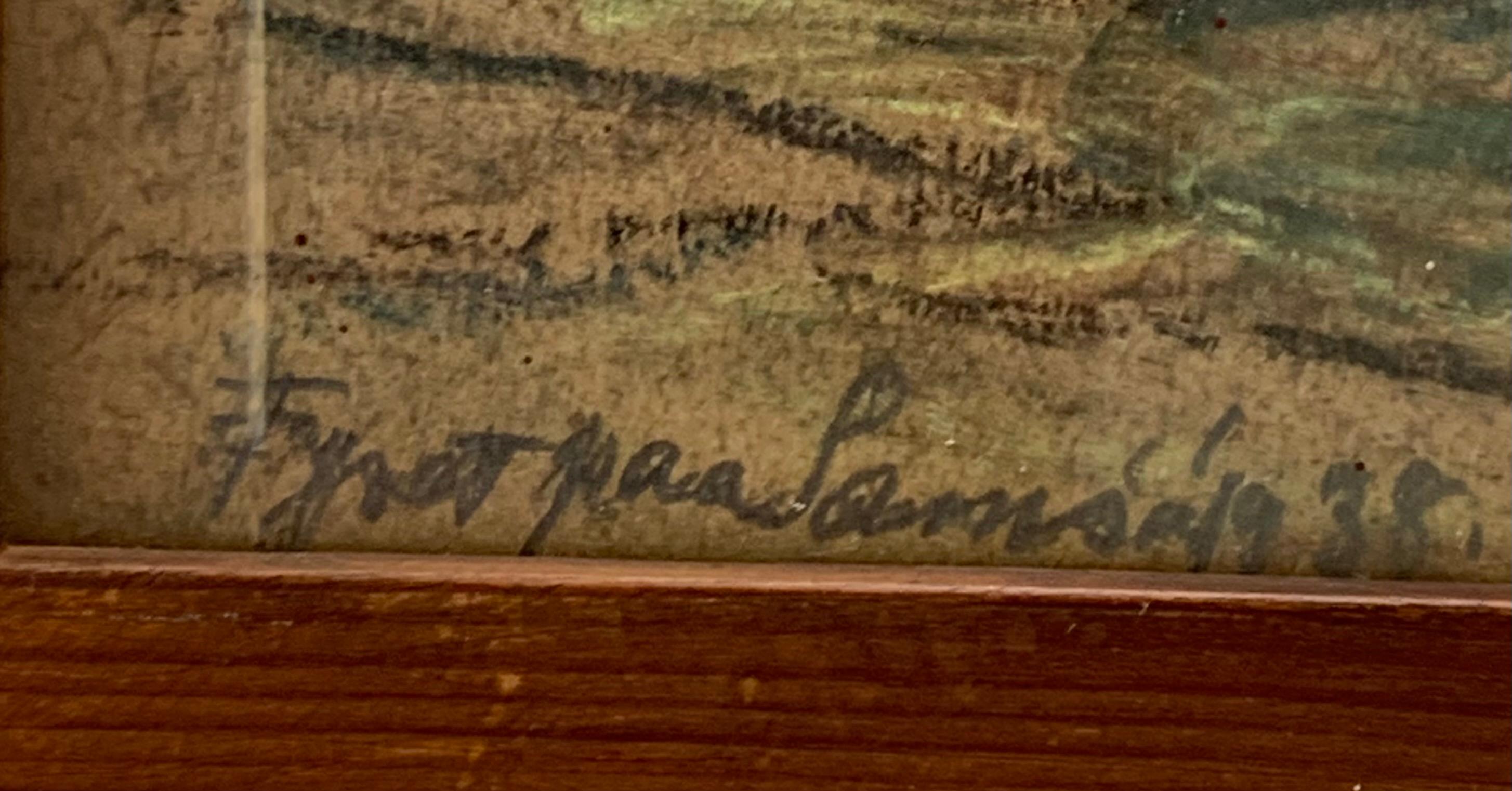 Antico disegno danese del 1938 a pastello a olio di un paesaggio e di un faro a Samsoe in vendita 1