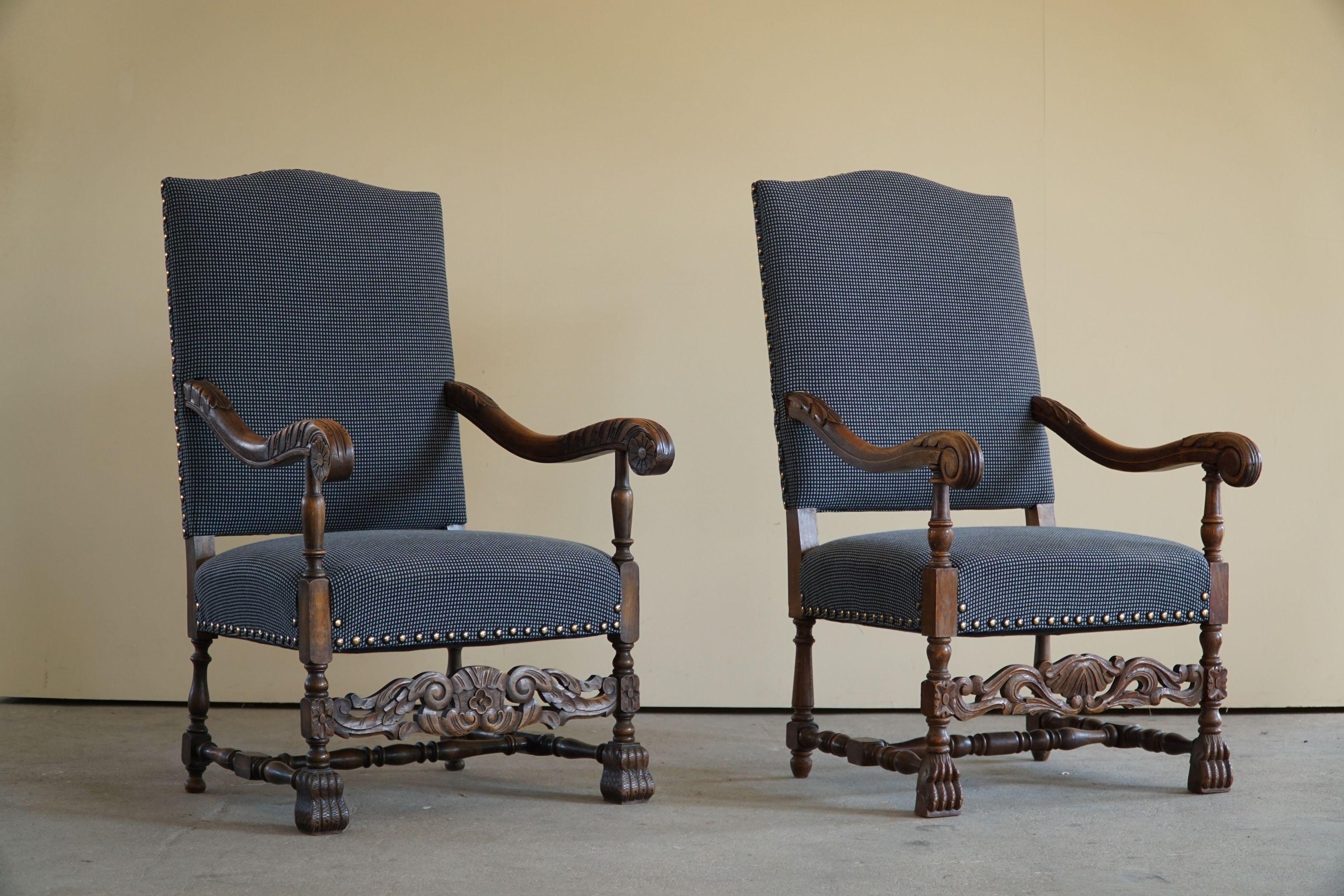 Antique Danish 19th Century Pair of Baroque Carved High Back Armchairs For Sale 8