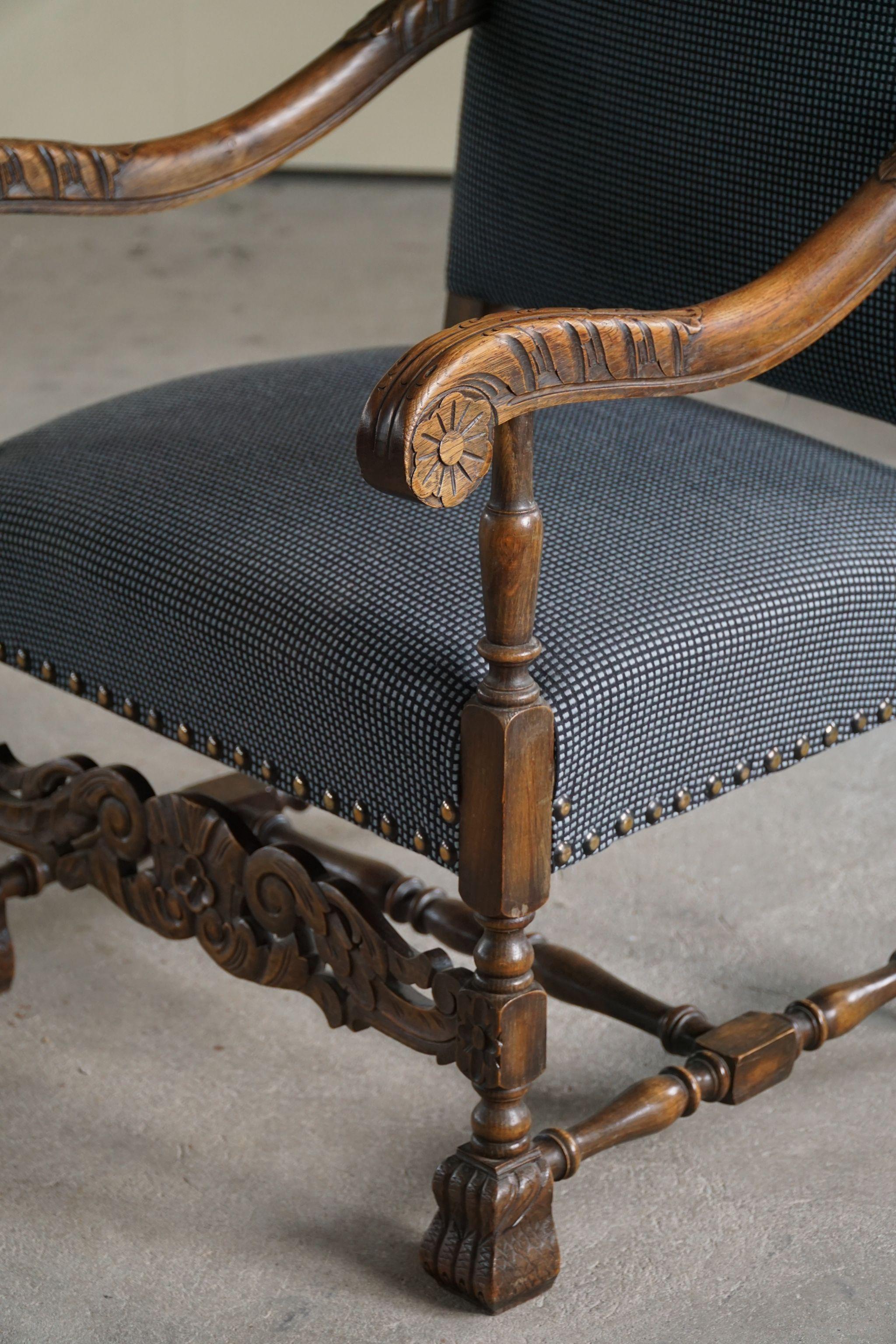 Hand-Crafted Antique Danish 19th Century Pair of Baroque Carved High Back Armchairs For Sale