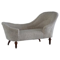 Antique Danish 19th Century Sculptural Chaise Longue, Reupholstered in Lambswool