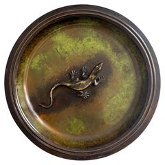 Antique Danish Art Deco Bronze Vide-Poche Dish, Lizard Design, 1930s