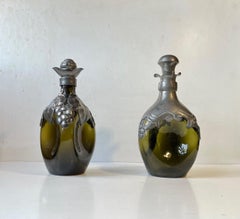 Antike dänische Jugendstilkaraffen aus grünem Glas und Zinn, 1910er Jahre
