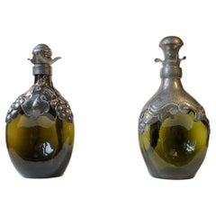 Antique Danish Art Nouveau Decanters in Green Glass and Pewter, 1910s
