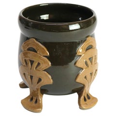 Antique Danish Art Nouveau Footed Pottery Vase Signed C1910