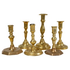 Antique Danish Baroque Brass Candlesticks. Set of 6.
