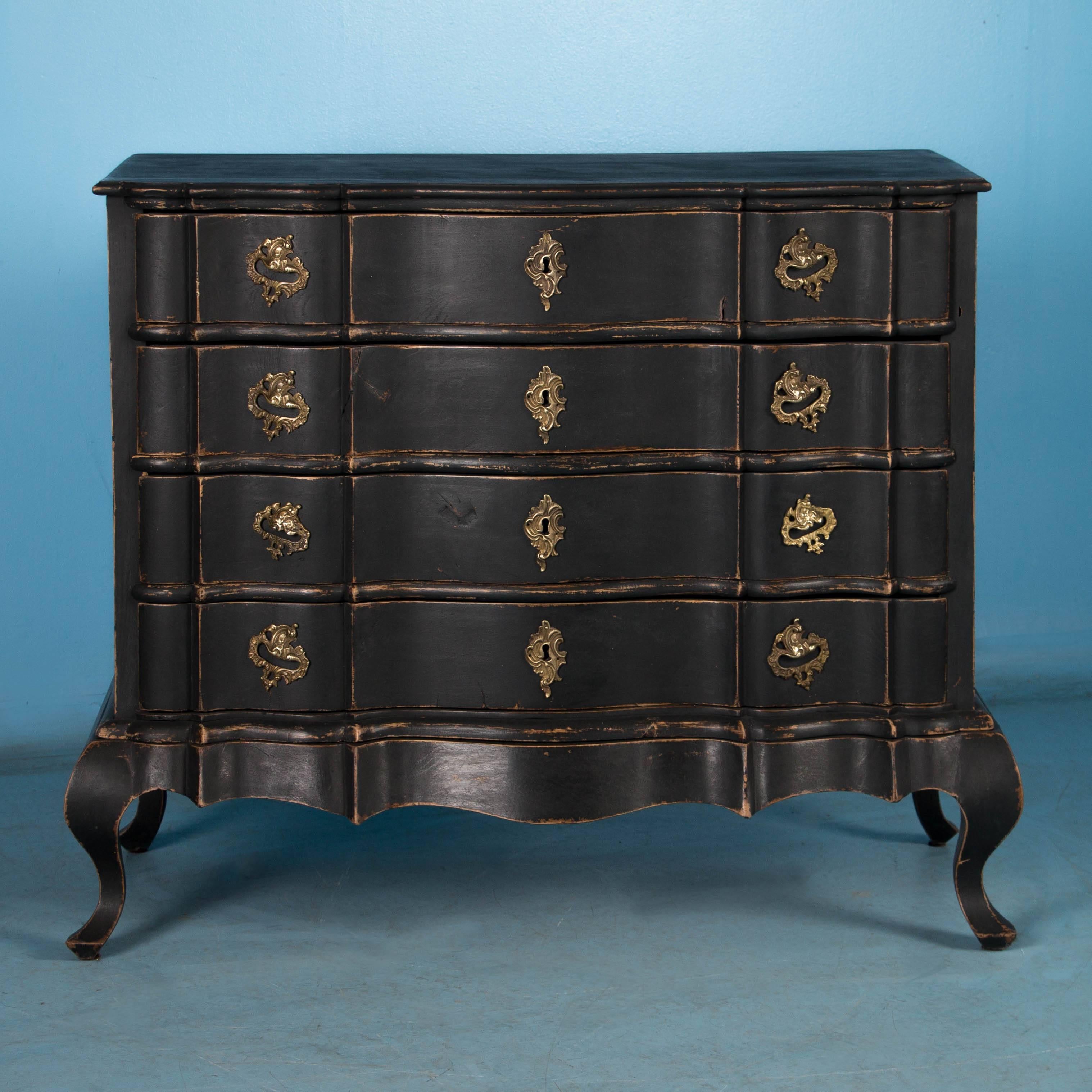 Antique Danish Baroque Chest of Drawers Painted Black In Good Condition In Round Top, TX