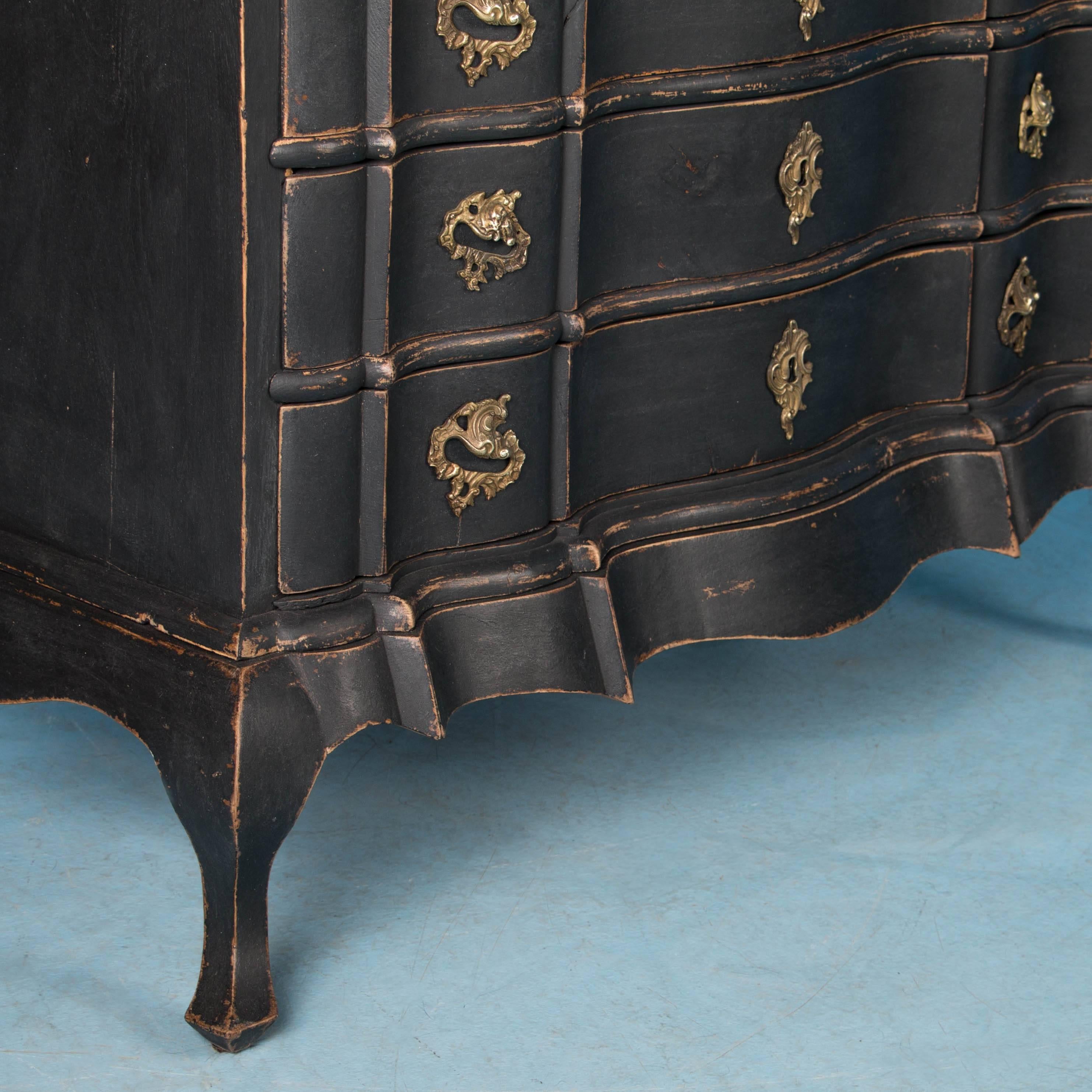 Antique Danish Baroque Chest of Drawers Painted Black 1