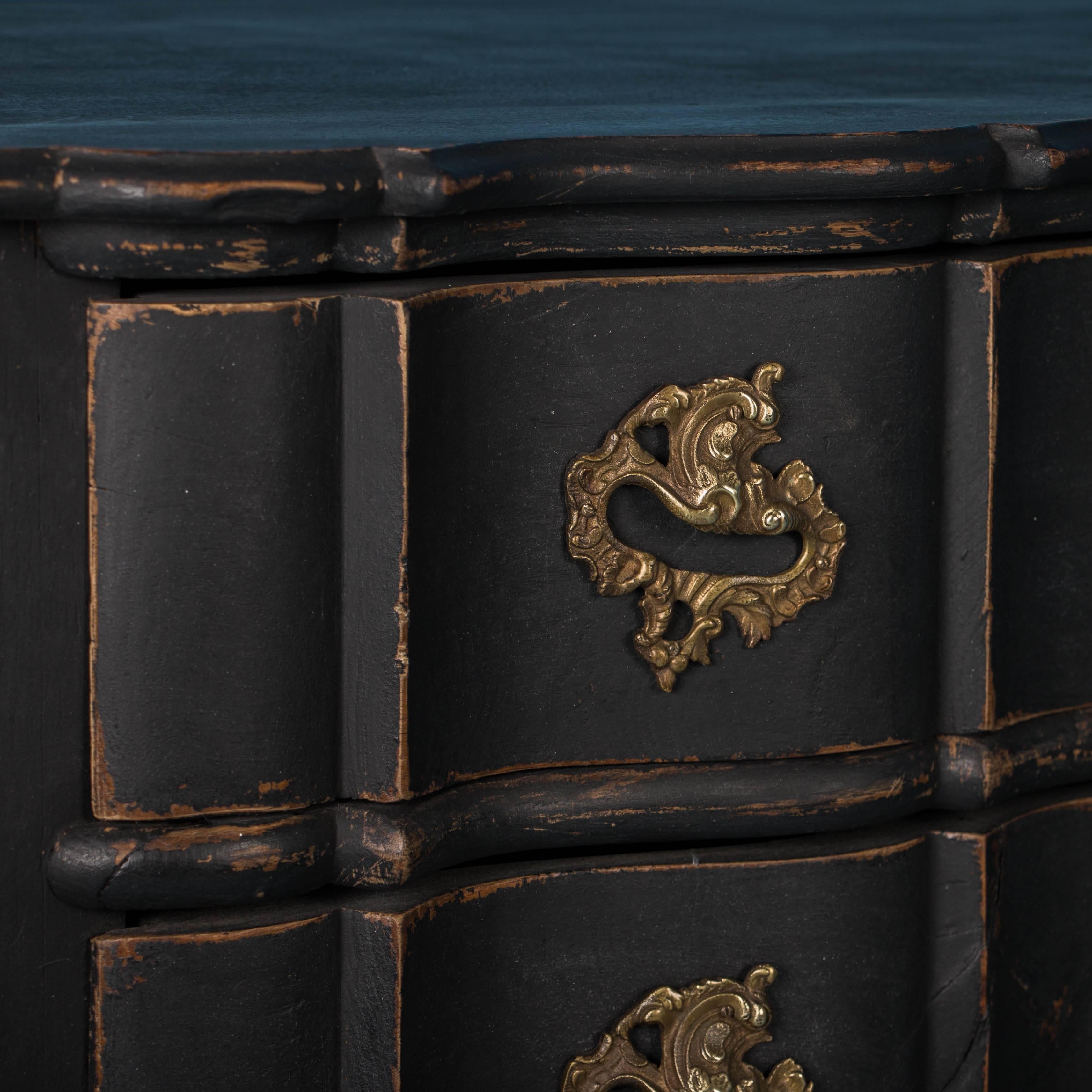 Antique Danish Baroque Chest of Drawers Painted Black 5
