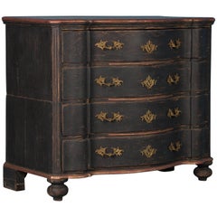 Antique Danish Baroque Chest of Drawers with Black Paint