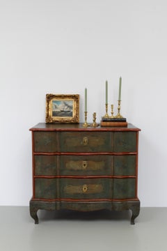 Antique Danish Baroque Green Chest of Drawers, circa 1730.