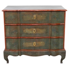 Antique Danish Baroque Green Chest of Drawers, circa 1730.