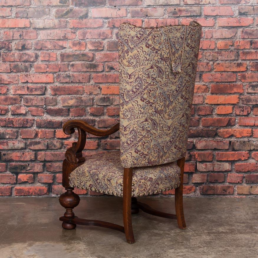 Antique Danish Baroque Oak Wingback Chair In Good Condition In Round Top, TX