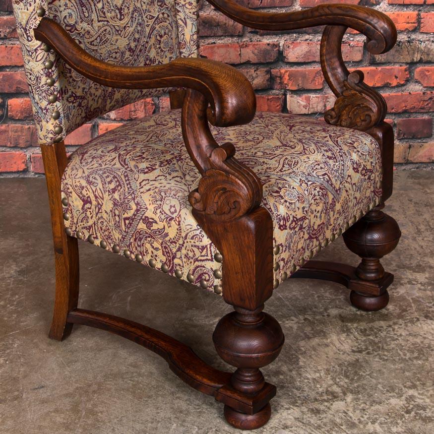 19th Century Antique Danish Baroque Oak Wingback Chair