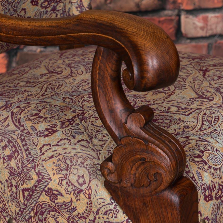 Wood Antique Danish Baroque Oak Wingback Chair