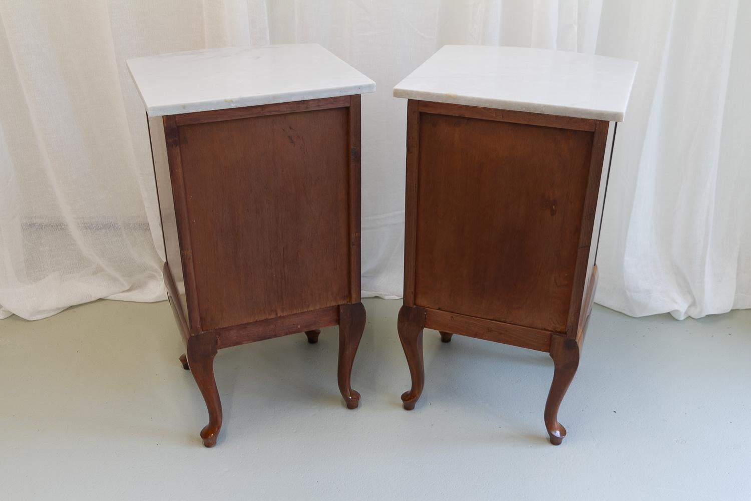 Antique Danish Bedside Tables with Marble Tops, 1900s. Set of 2. 12