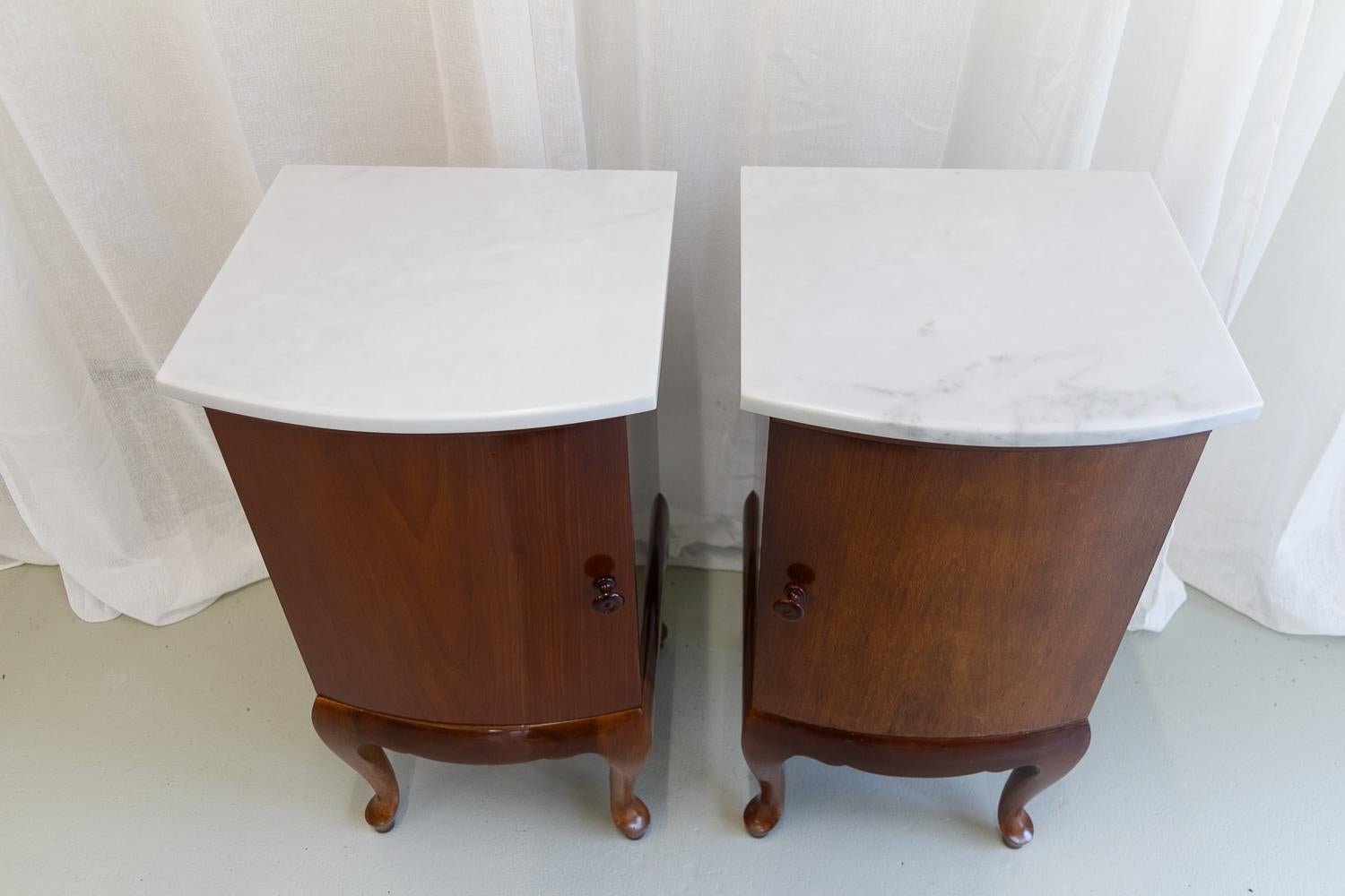 Art Nouveau Antique Danish Bedside Tables with Marble Tops, 1900s. Set of 2.