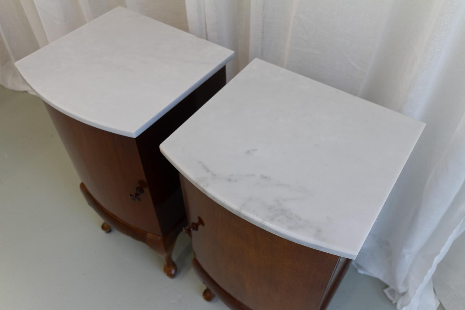 20th Century Antique Danish Bedside Tables with Marble Tops, 1900s. Set of 2.