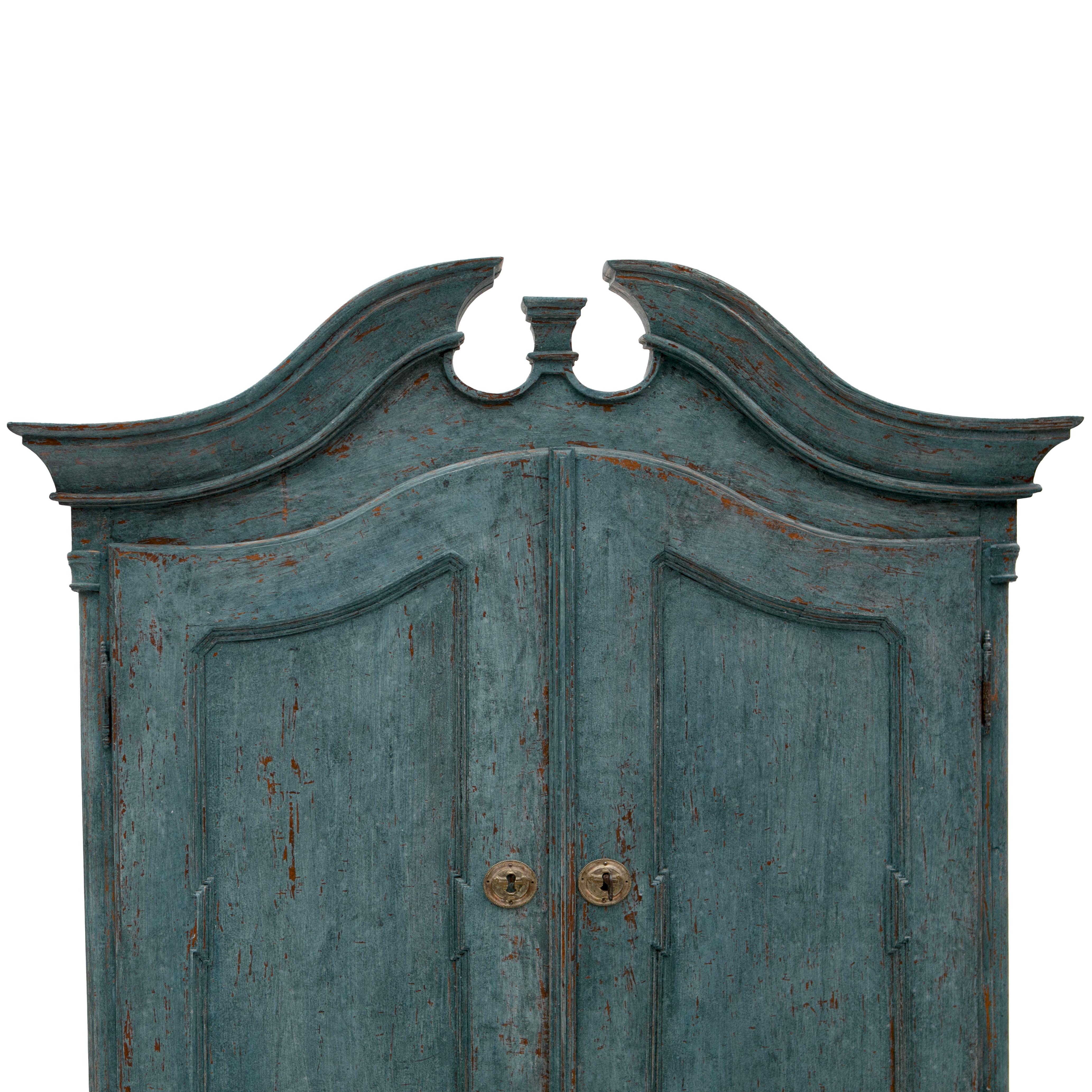 Oak Antique Danish Blue Painted Baroque Cabinet with Secretaire For Sale