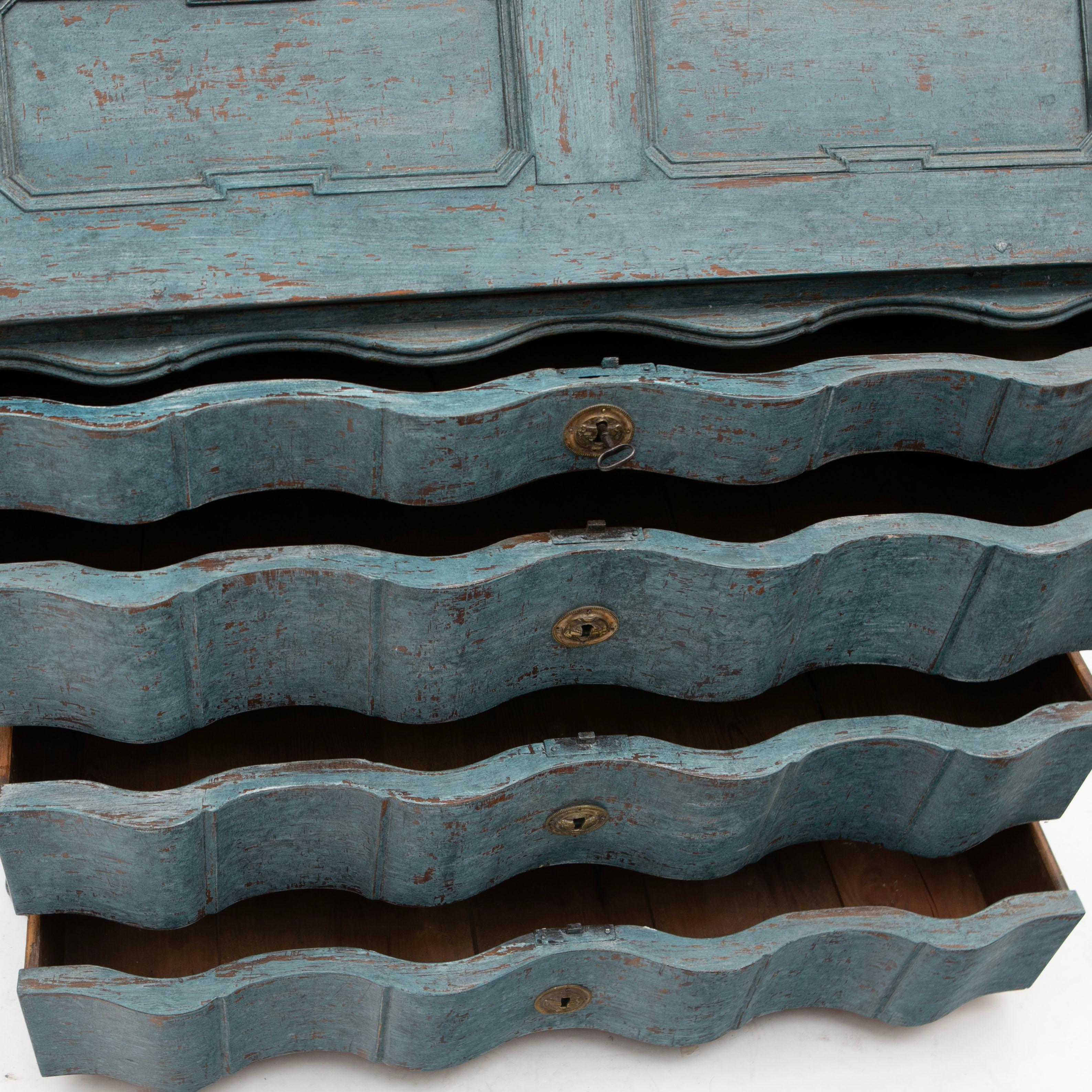 Antique Danish Blue Painted Baroque Cabinet with Secretaire For Sale 1