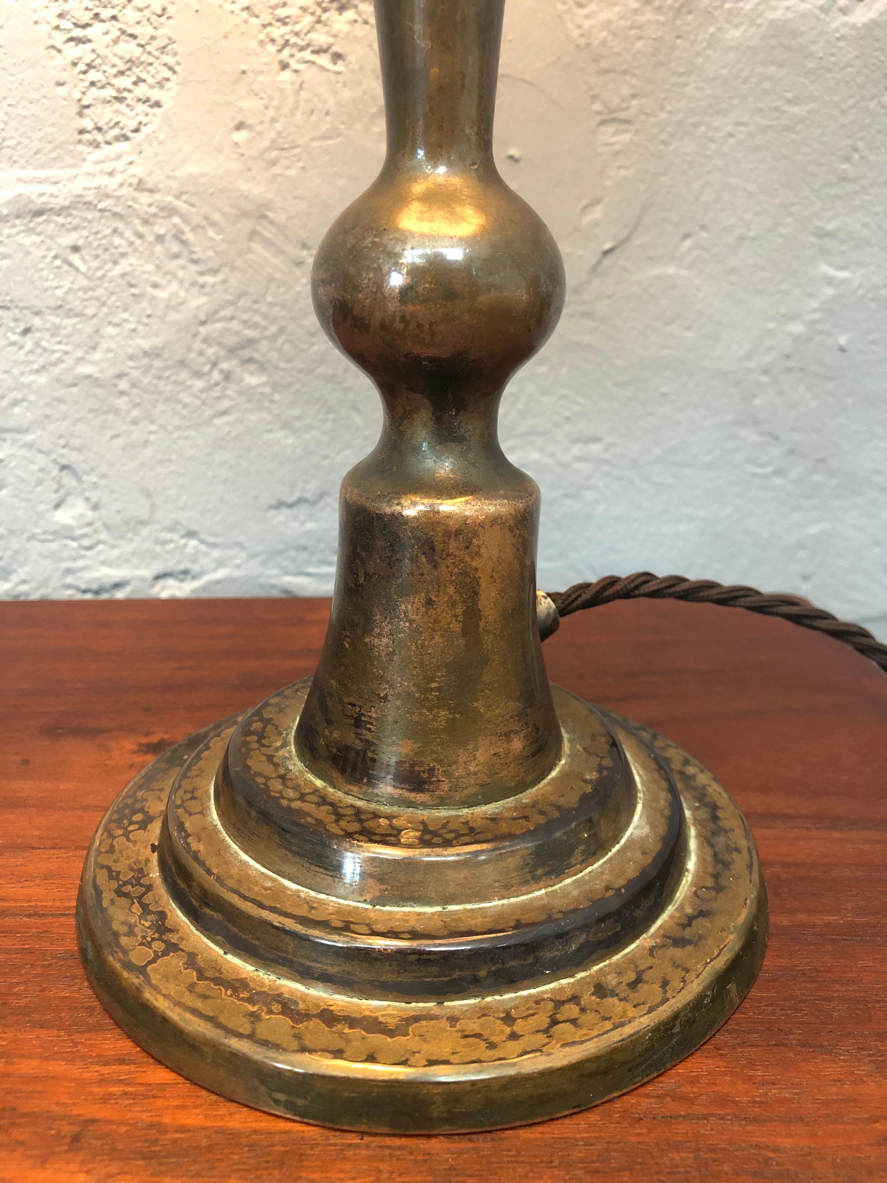 Hand-Crafted Antique Danish Brass Art Deco Table Lamp For Sale