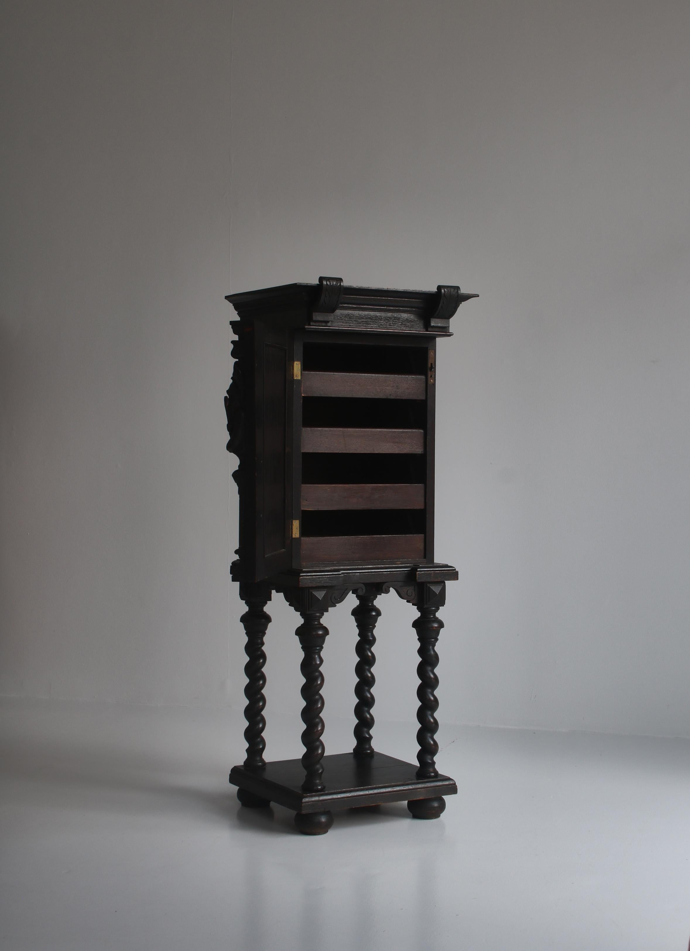 Late 19th Century Antique Danish Cabinet in Dark Stained Oak Gothic Style, 1880s