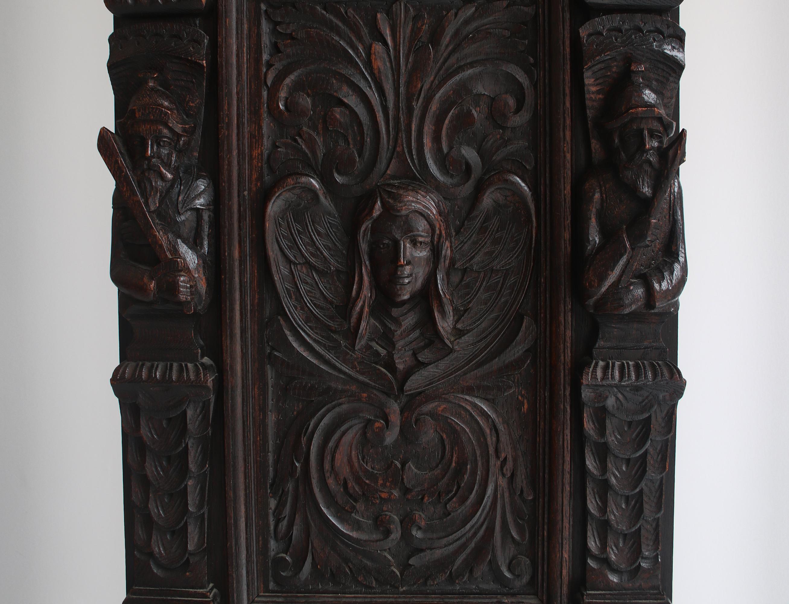 Antique Danish Cabinet in Dark Stained Oak Gothic Style, 1880s 4