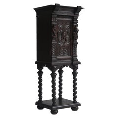Antique Danish Cabinet in Dark Stained Oak Gothic Style, 1880s