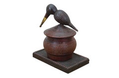 Antique Danish Carved Folk Art Hunt Pipe Bird Tobacco Keepsake Box 8"