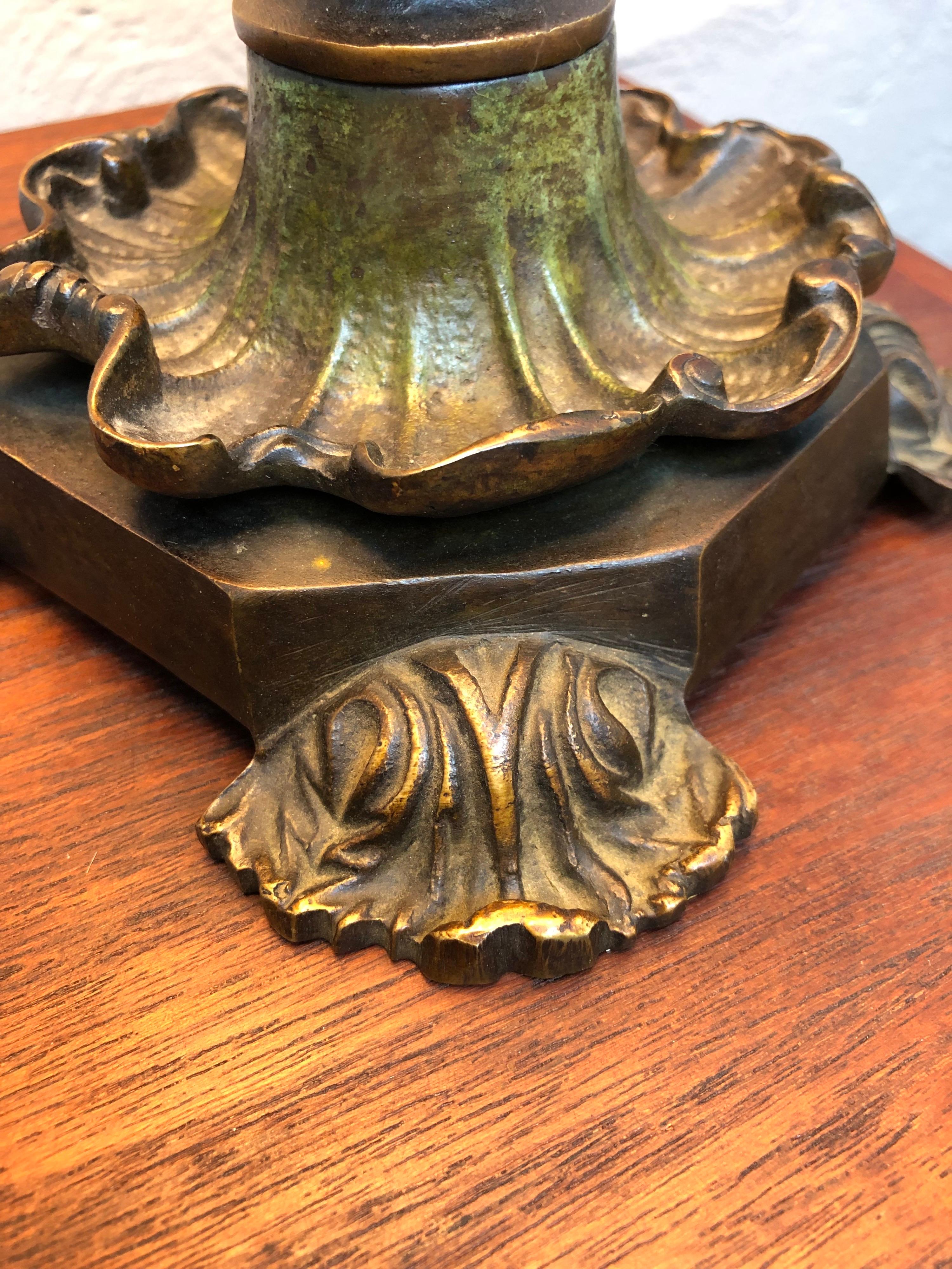Late Victorian Antique Danish Cast Bronze Table Lamp For Sale