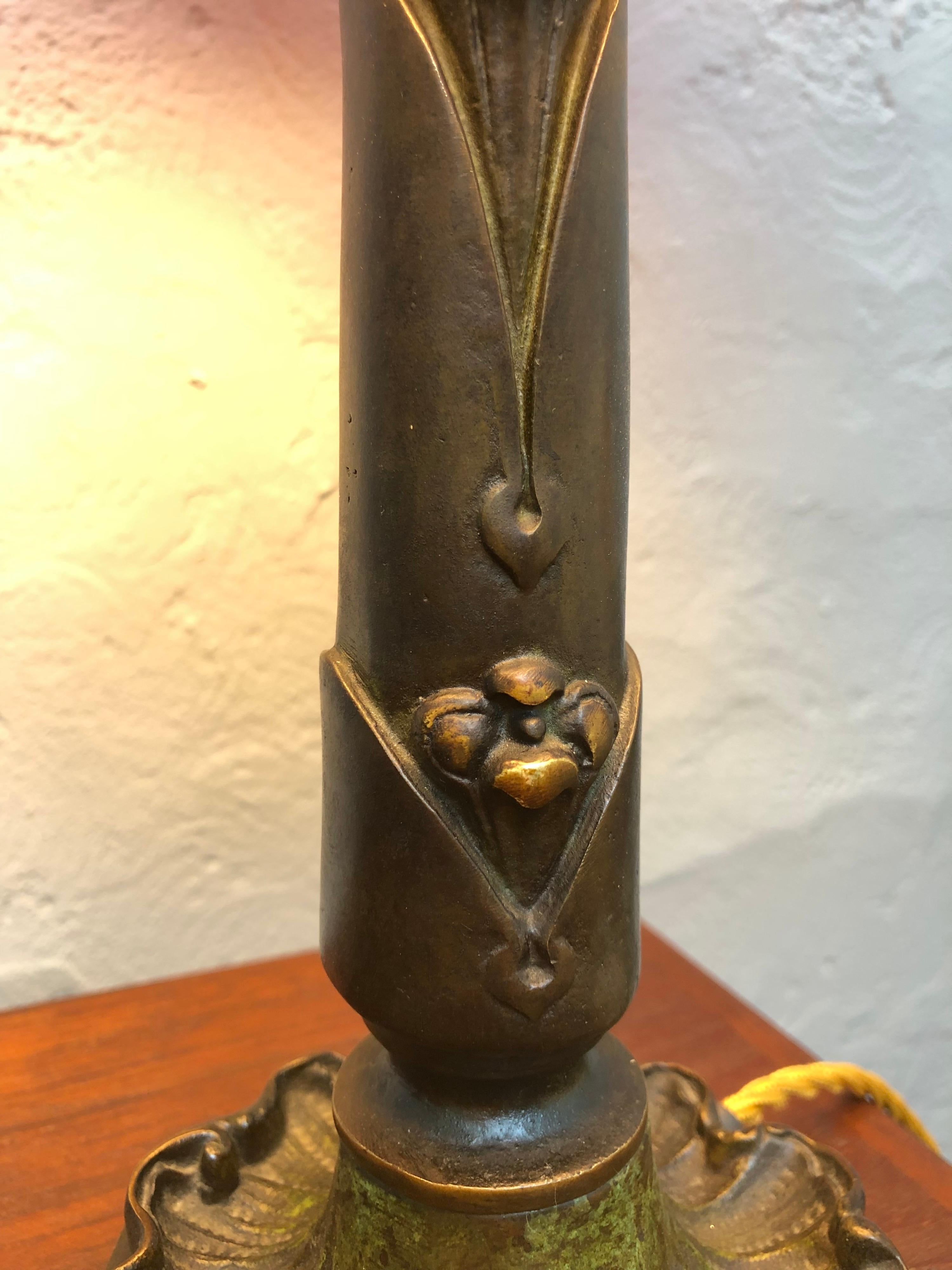 Hand-Crafted Antique Danish Cast Bronze Table Lamp For Sale