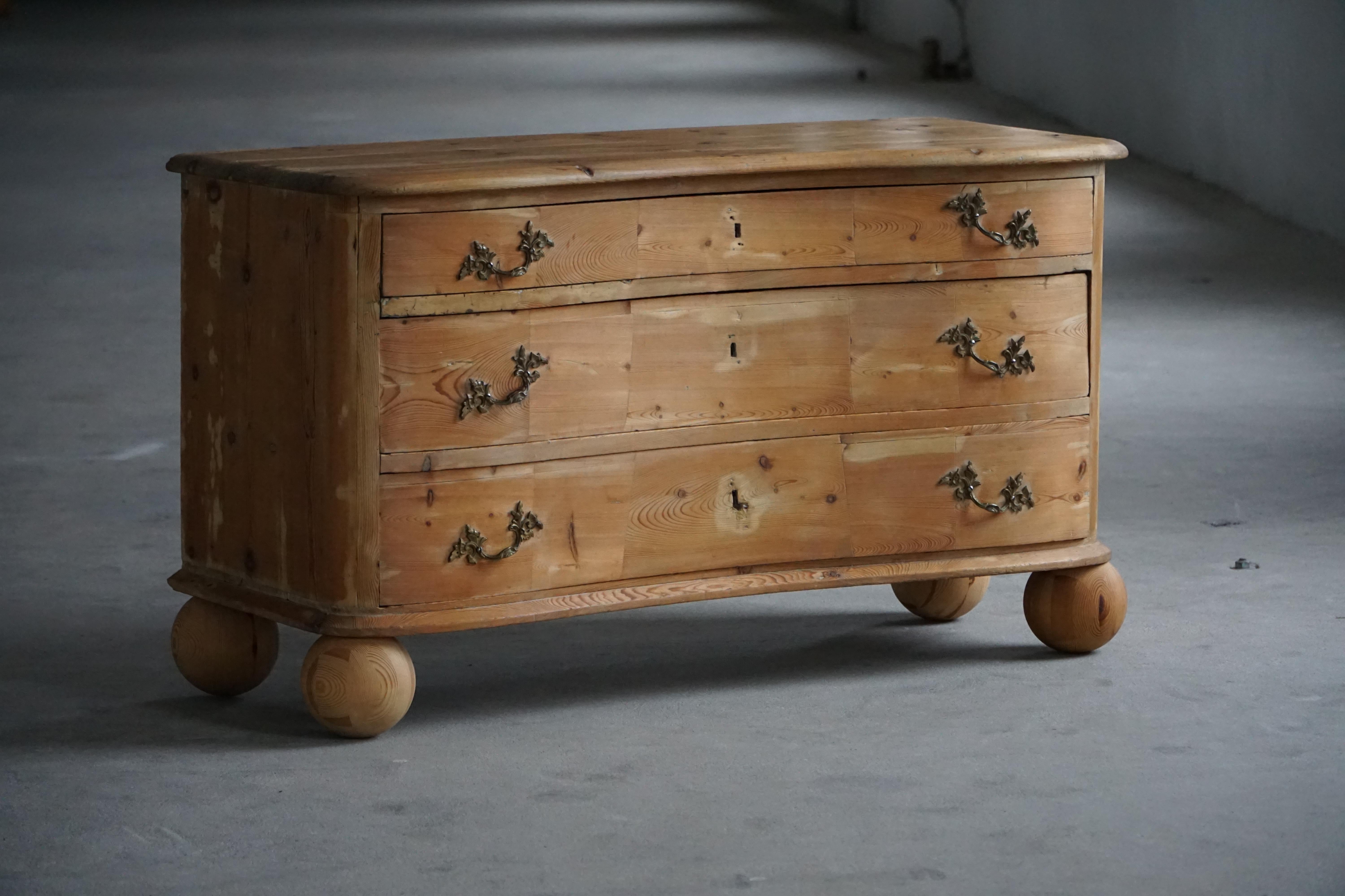 Antique Danish Chest of Drawers in Pine with Ball Feets, Late 19th Century For Sale 5