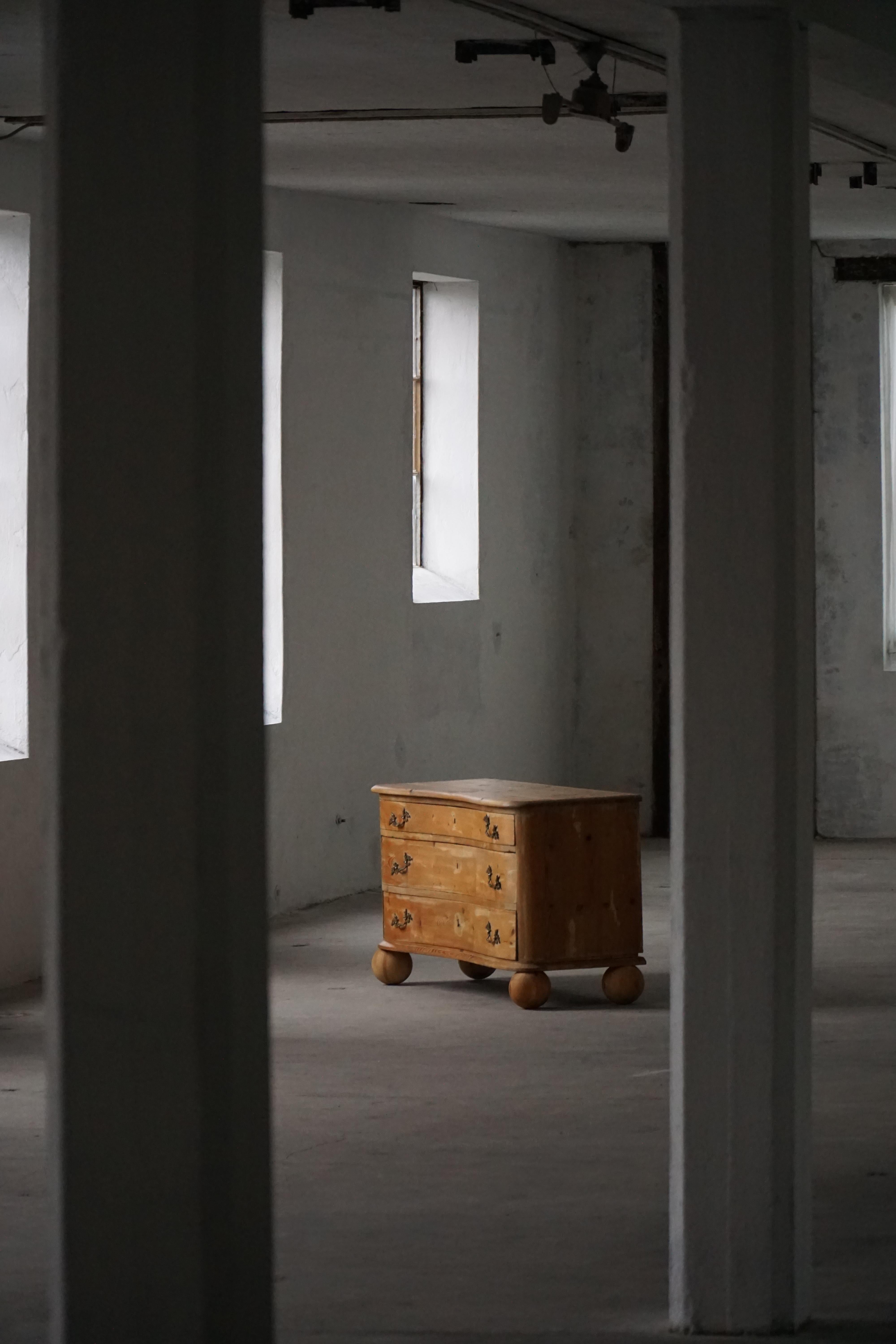 Antique Danish Chest of Drawers in Pine with Ball Feets, Late 19th Century For Sale 9